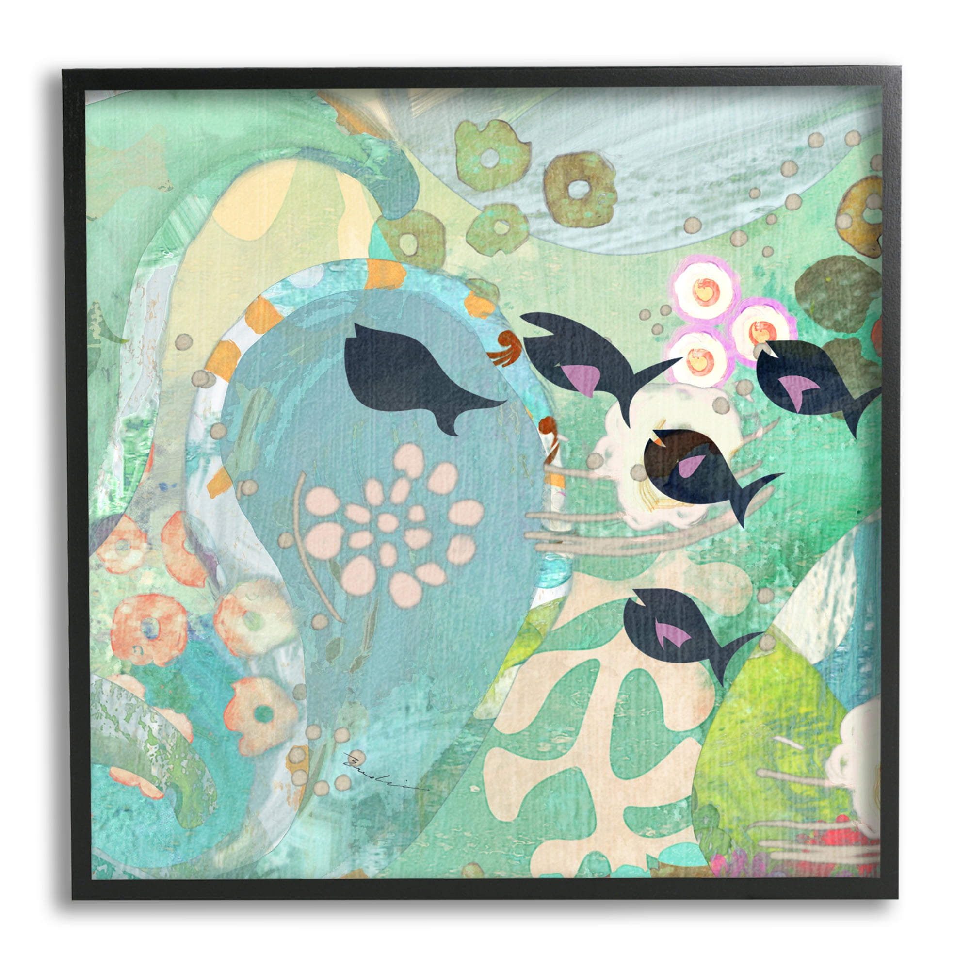 Stupell Industries Green Patterned Fish Collage Animals & Insects Painting Black Framed Art Print Wall Art, 24 x 24