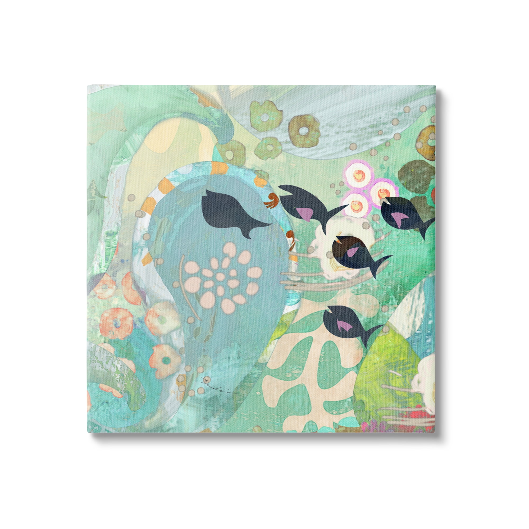 Stupell Industries Green Patterned Fish Collage Animals & Insects Painting Gallery Wrapped Canvas Print Wall Art, 36 x 36
