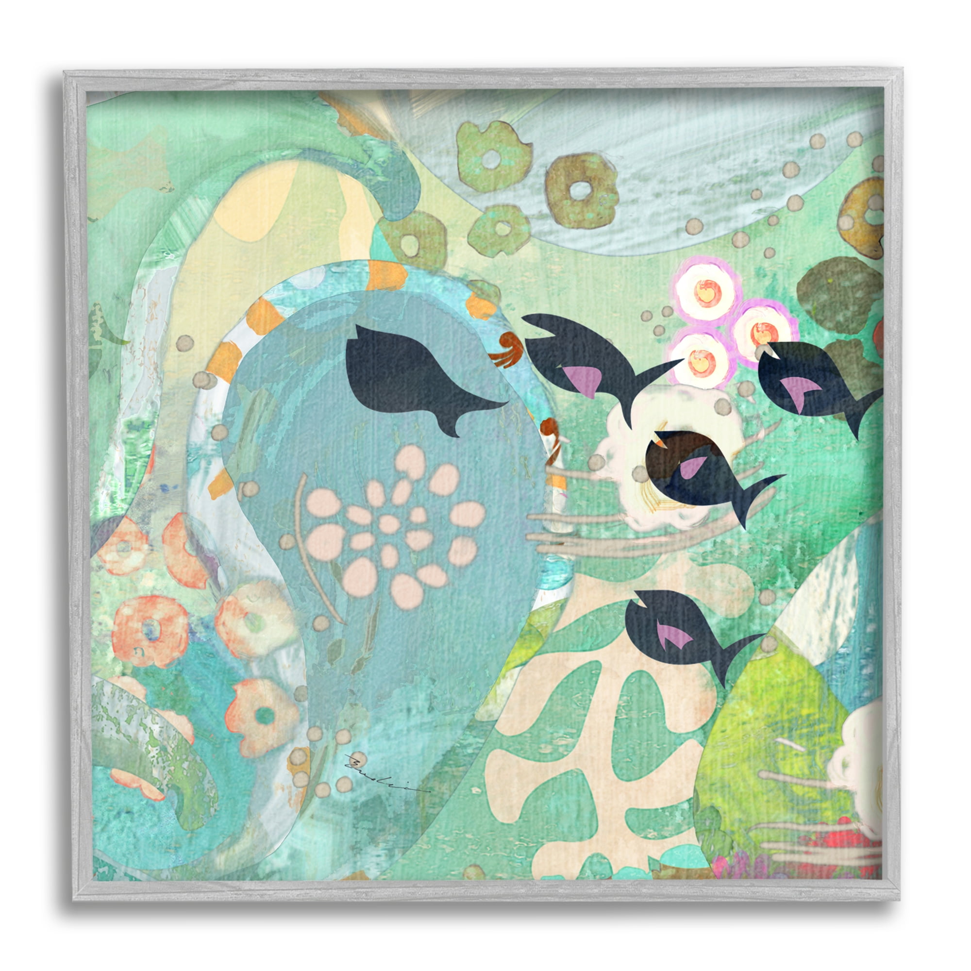 Stupell Industries Green Patterned Fish Collage Animals & Insects Painting Gray Framed Art Print Wall Art, 24 x 24