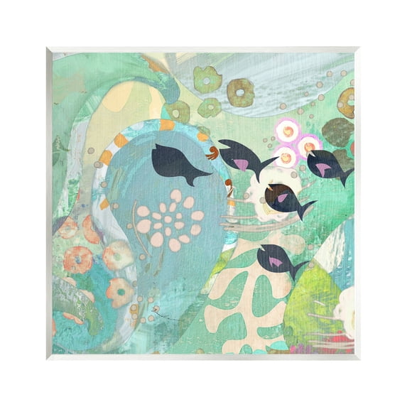 Stupell Industries Green Patterned Fish Collage Animals & Insects Painting Unframed Art Print Wall Art, 12 x 12