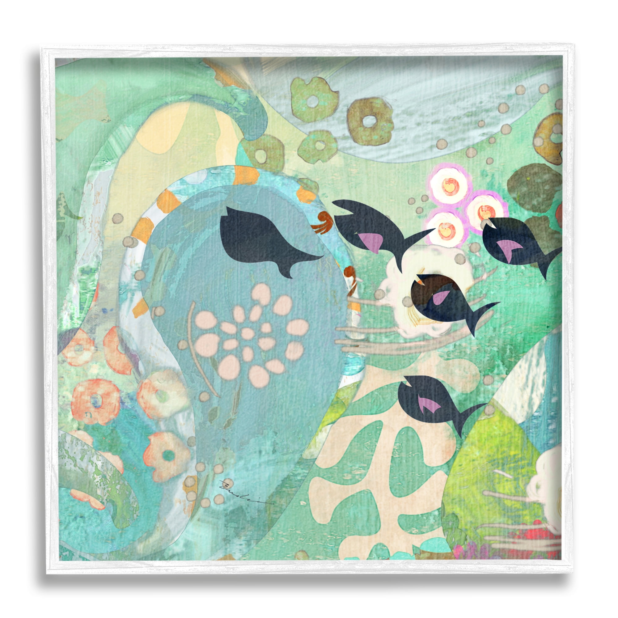 Stupell Industries Green Patterned Fish Collage Animals & Insects Painting White Framed Art Print Wall Art, 24 x 24