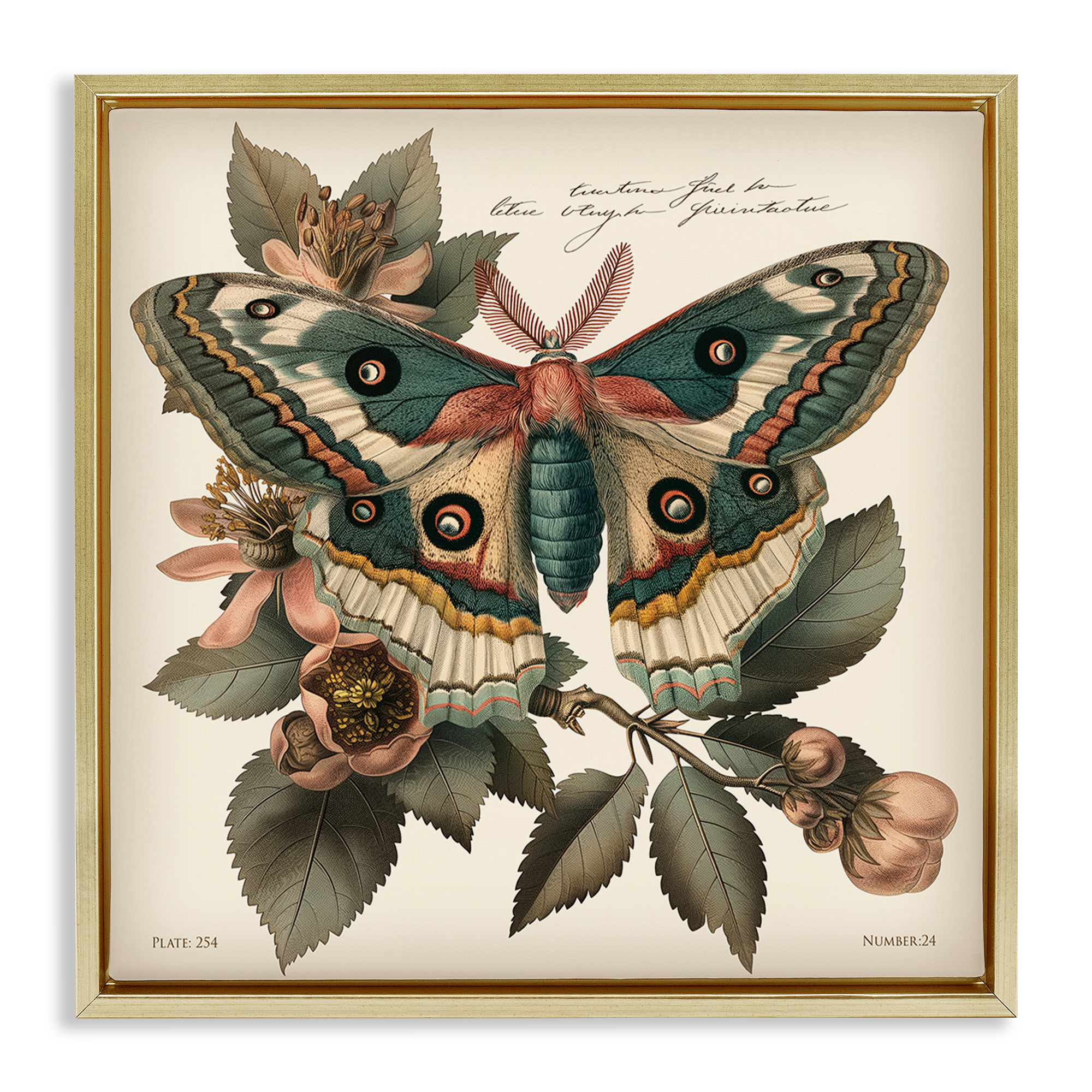 Stupell Industries Green Patterned Moth Animals Painting Gold Floater Framed Canvas Art Print Wall Art, 18 x 18
