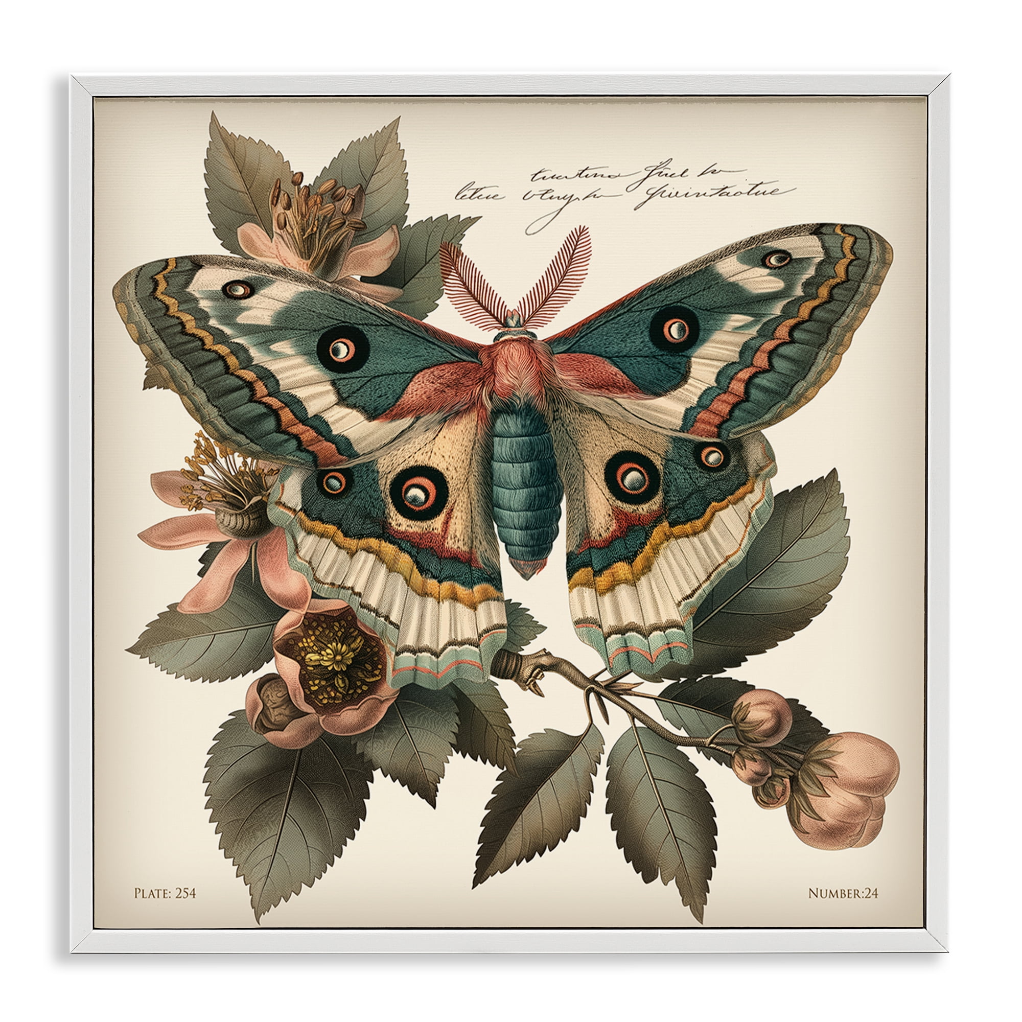 Stupell Industries Green Patterned Moth Animals Painting White Framed Art Print Wall Art, 24 x 24