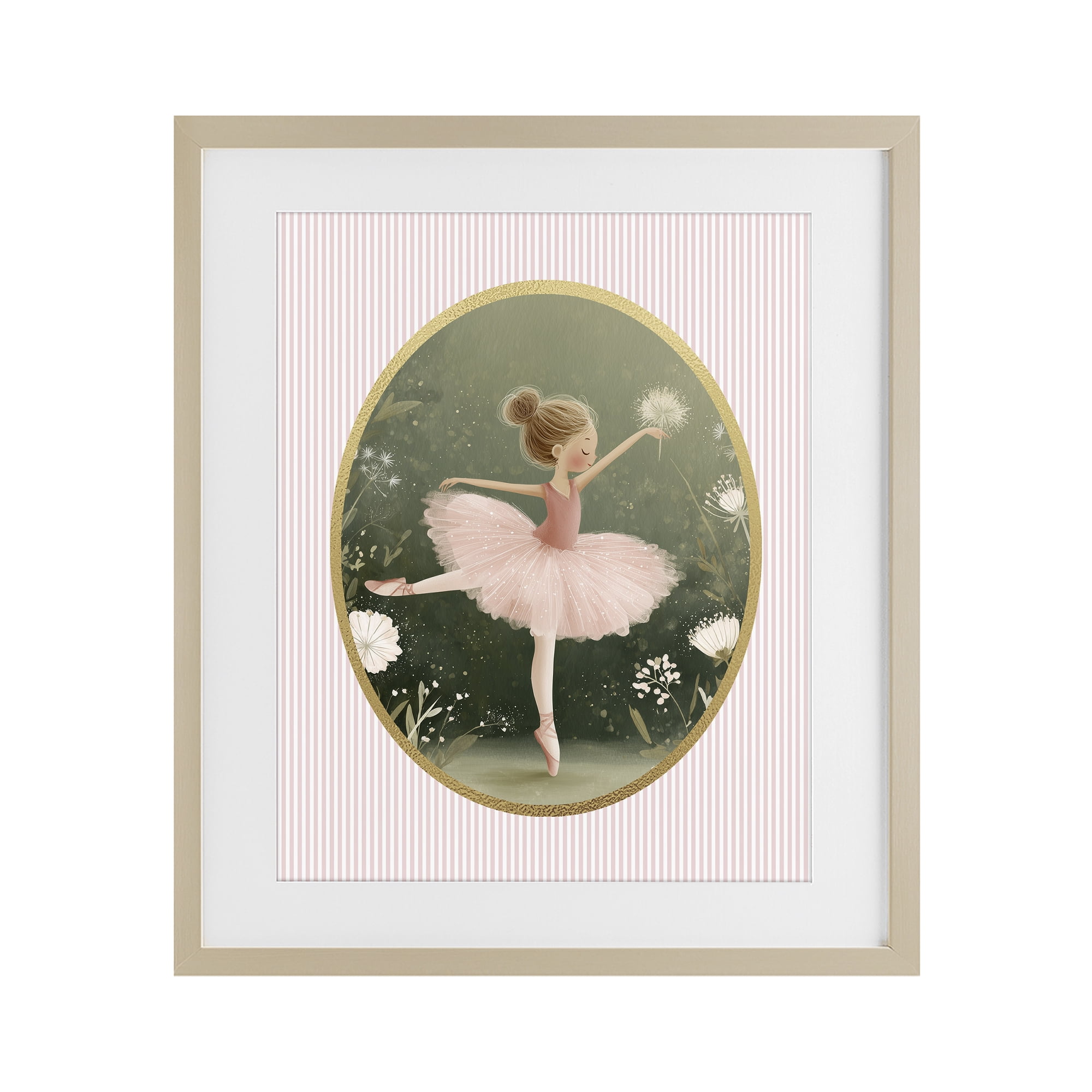 Stupell Industries Green & Pink Ballerina Birch Framed Print Under Glass, design by Christine Simpson Art