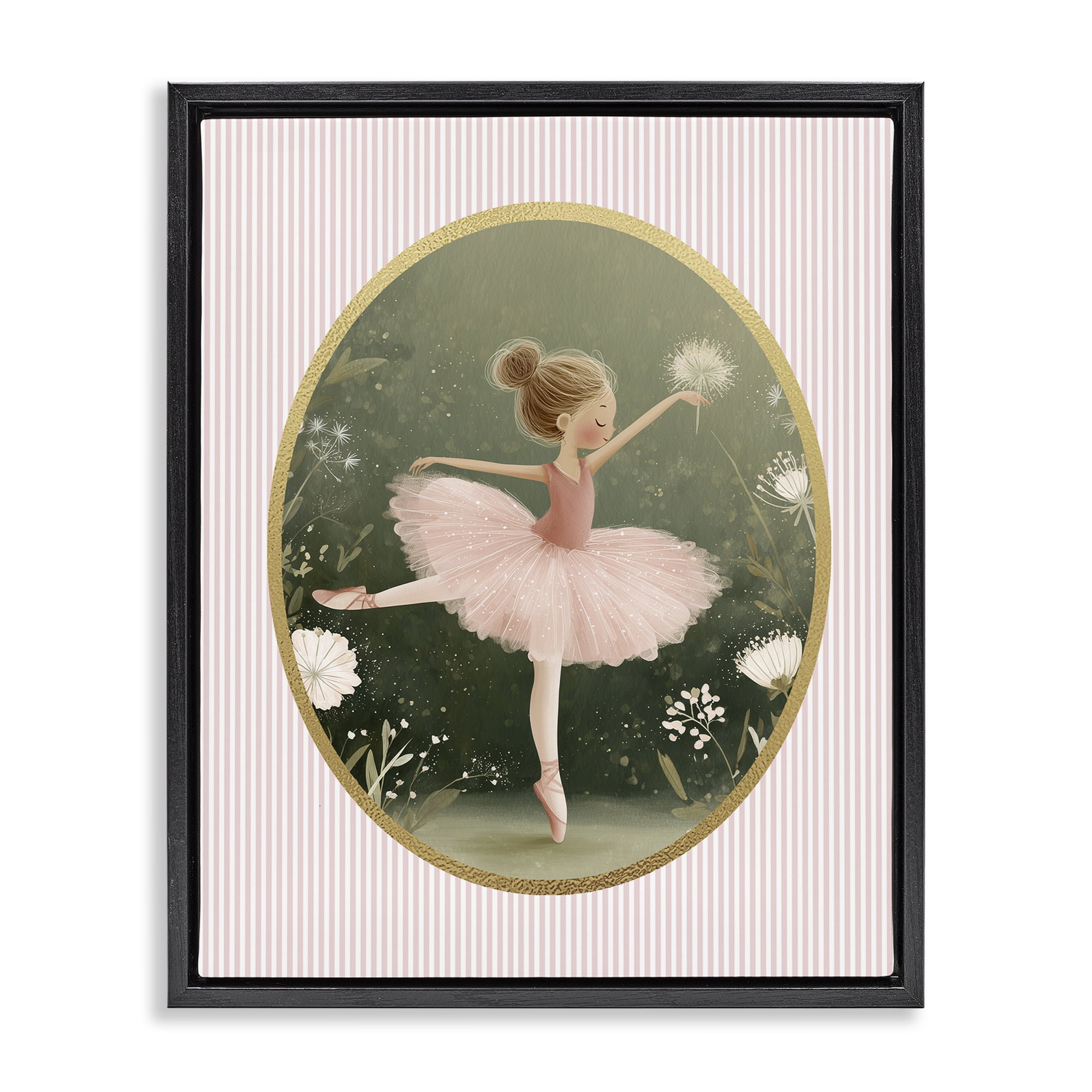 Stupell Industries Green & Pink Ballerina Black Framed Floater Canvas Wall Art, design by Christine Simpson Art