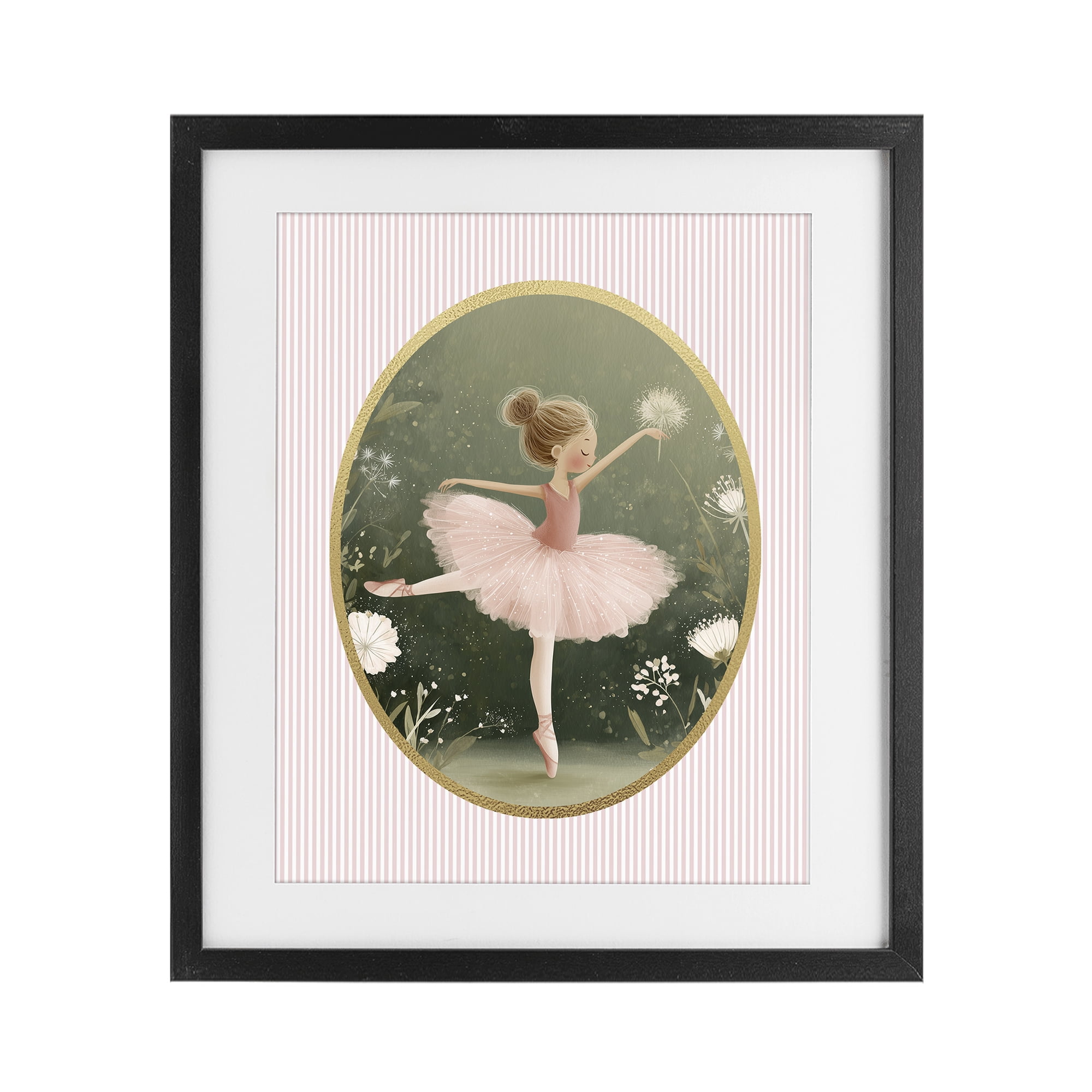 Stupell Industries Green & Pink Ballerina Black Framed Print Under Glass, design by Christine Simpson Art