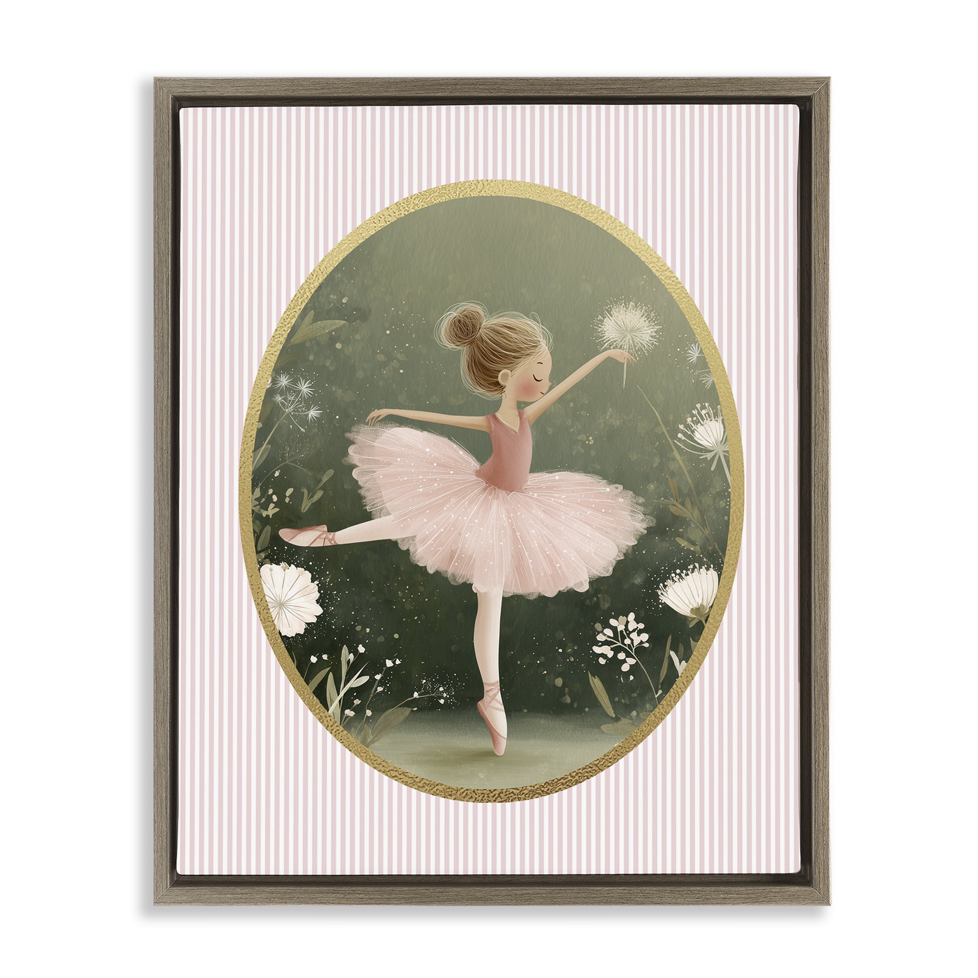 Stupell Industries Green & Pink Ballerina Brown Framed Floater Canvas Wall Art, design by Christine Simpson Art
