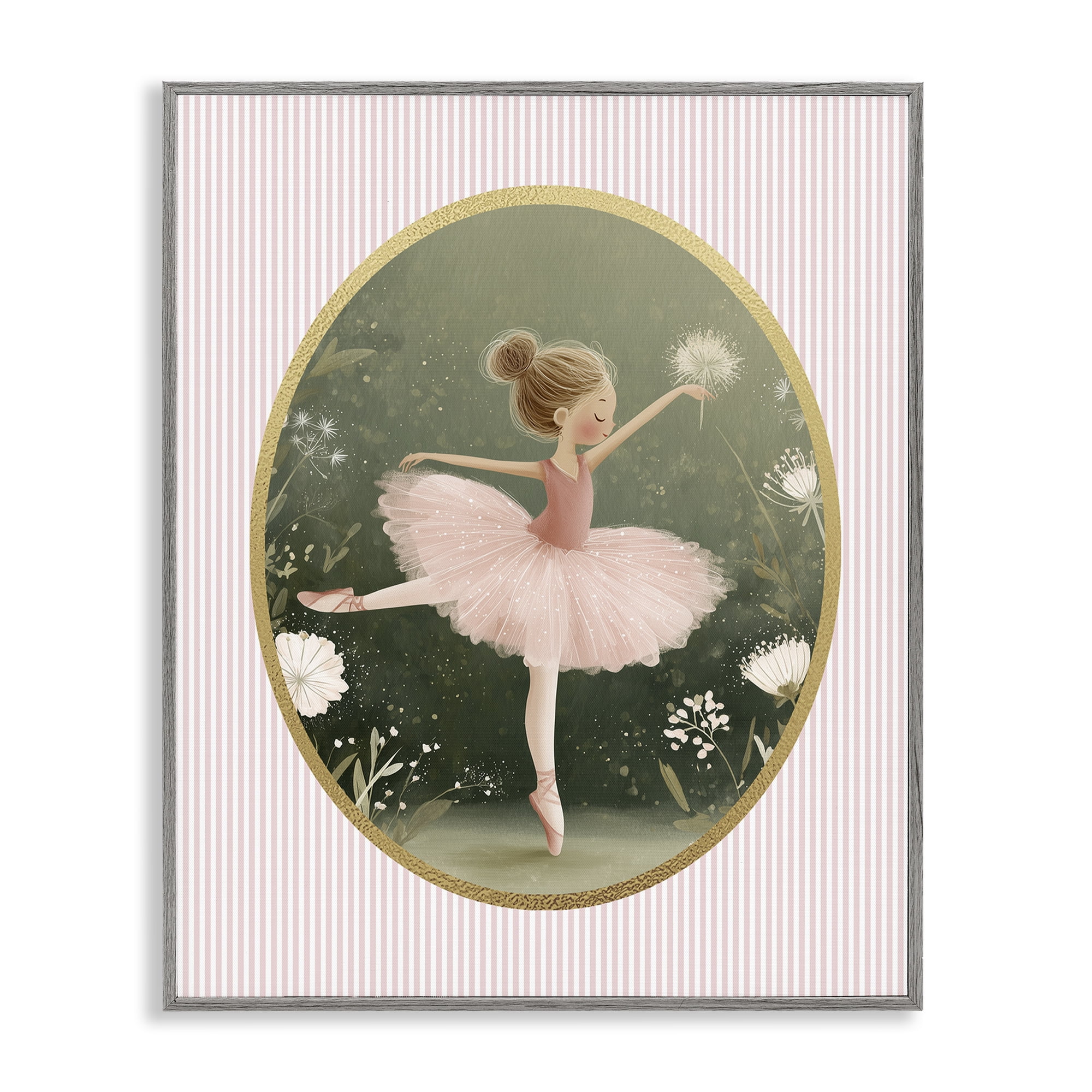 Stupell Industries Green & Pink Ballerina Gray Framed Giclee Art, design by Christine Simpson Art