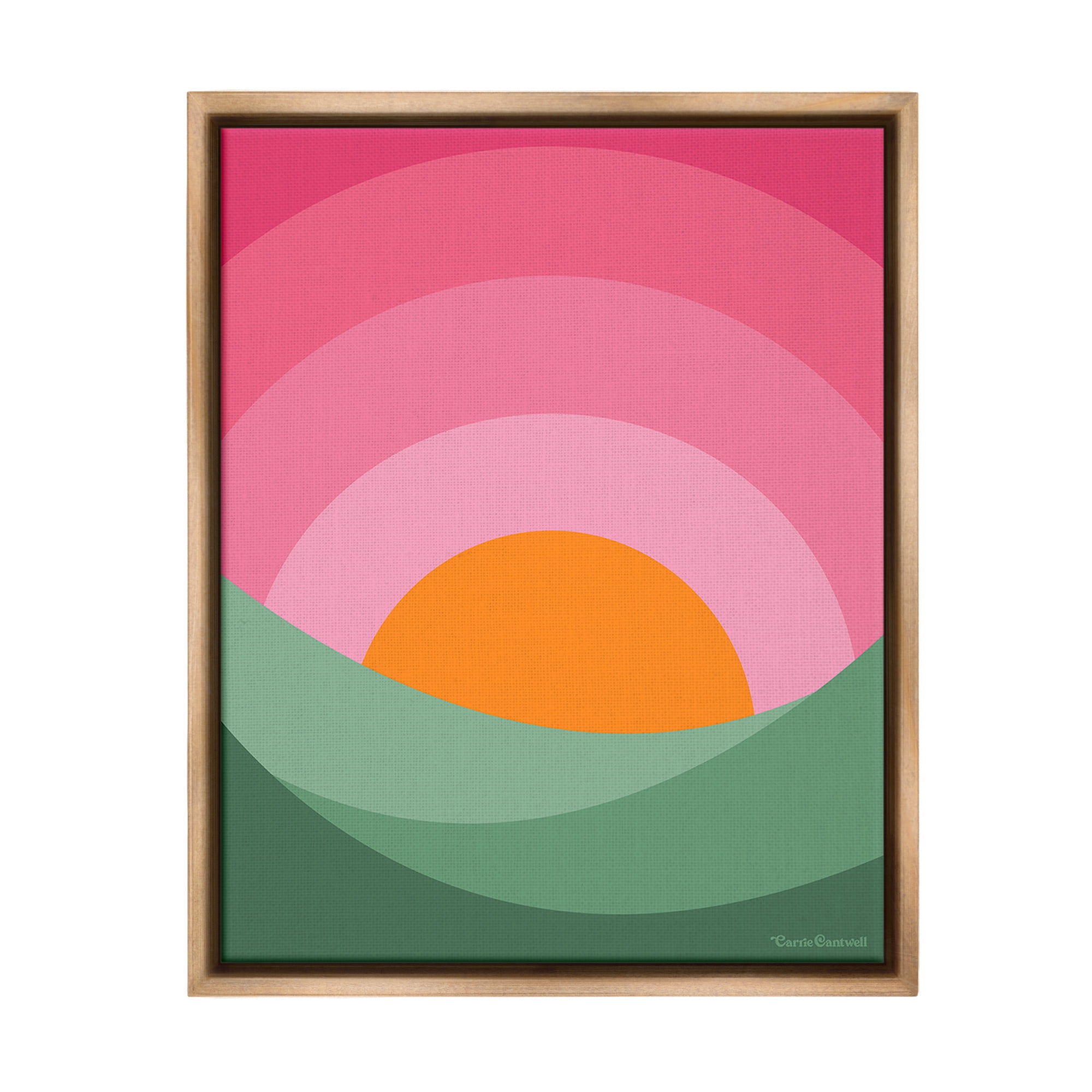 Stupell Industries Green & Pink Landscape Landscape Painting Brown Floater Framed Canvas Art Print Wall Art, 17 x 21