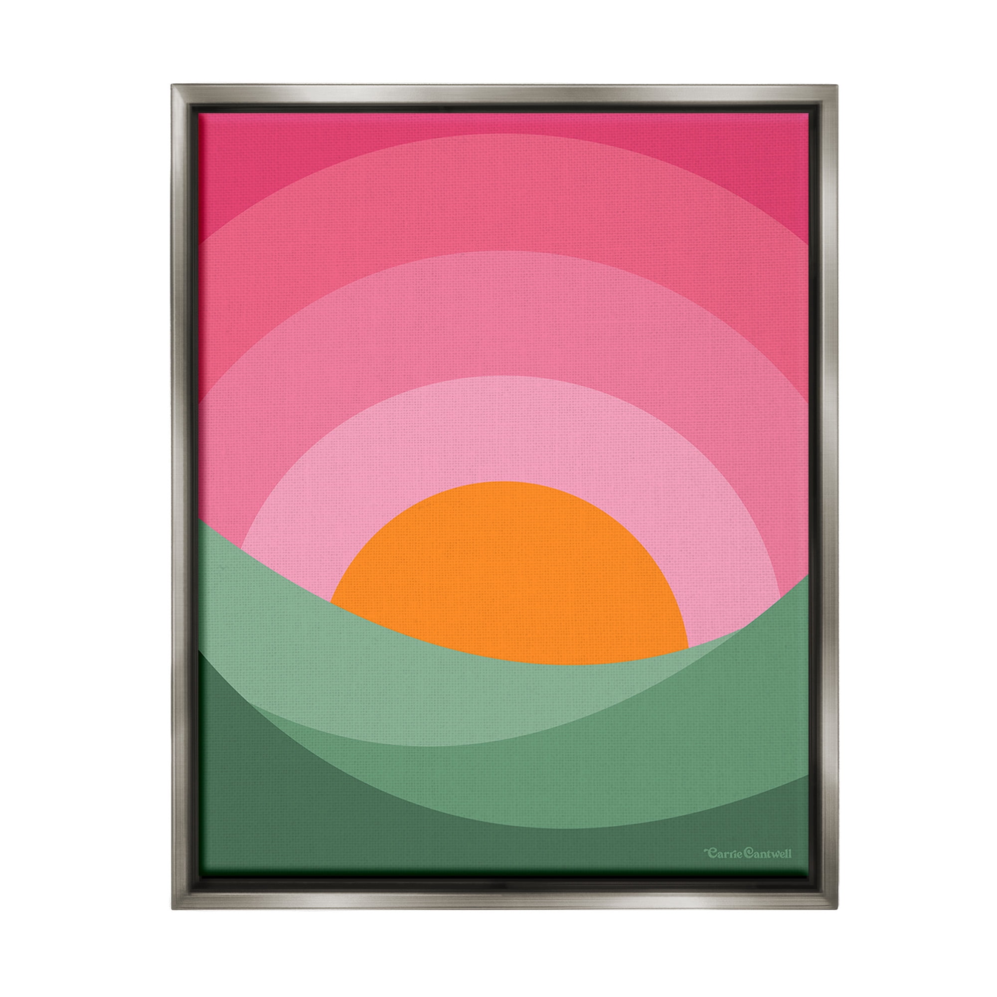Stupell Industries Green & Pink Landscape Landscape Painting Gray Floater Framed Canvas Art Print Wall Art, 17 x 21