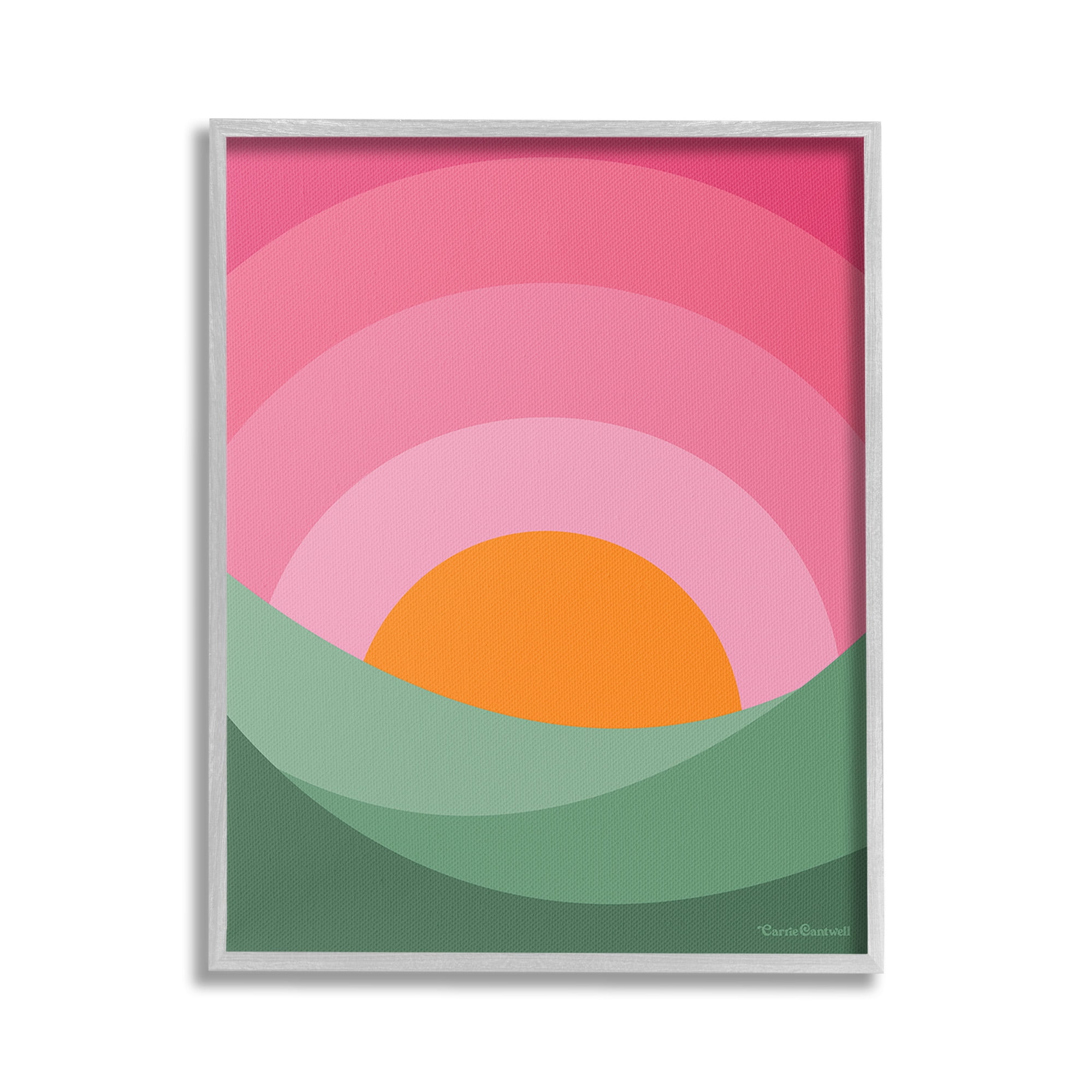 Stupell Industries Green & Pink Landscape Landscape Painting Gray Framed Art Print Wall Art, 24 x 30