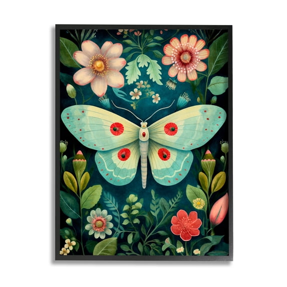 Stupell Industries Green & Pink Moth Pattern Animals & Insects Painting Black Framed Art Print Wall Art, 16 x 20