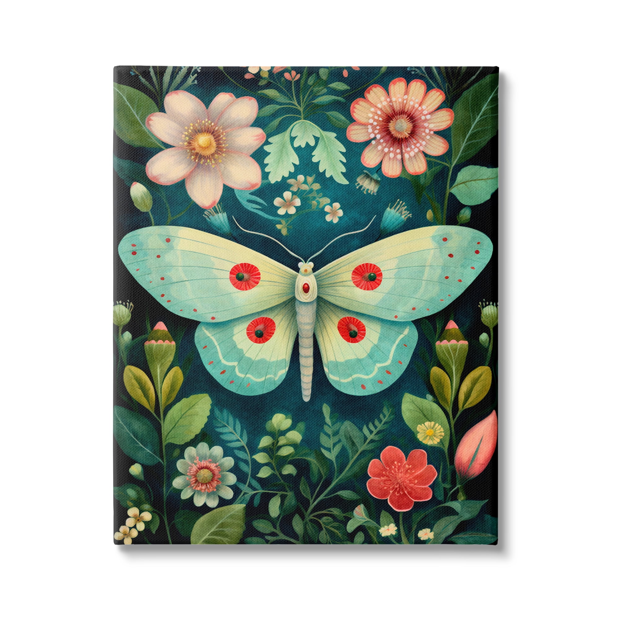 Stupell Industries Green & Pink Moth Pattern Animals & Insects Painting Gallery Wrapped Canvas Art Print Wall Art, 30 x 40