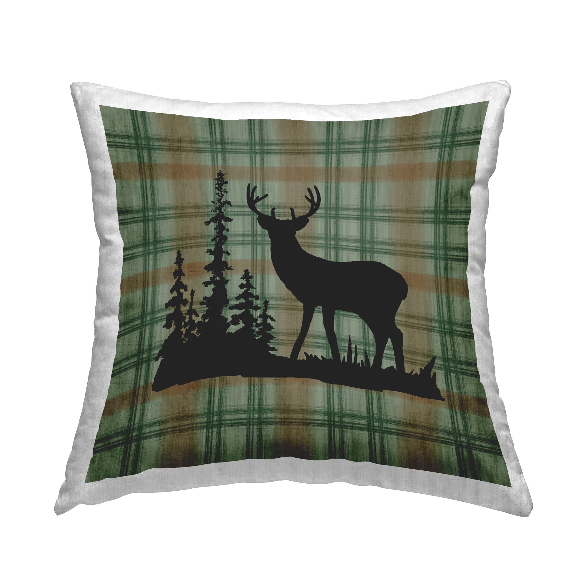 Stupell Industries Green Plaid Elk Silhouette Decorative Printed Throw Pillow Design by Jacki Frerichs