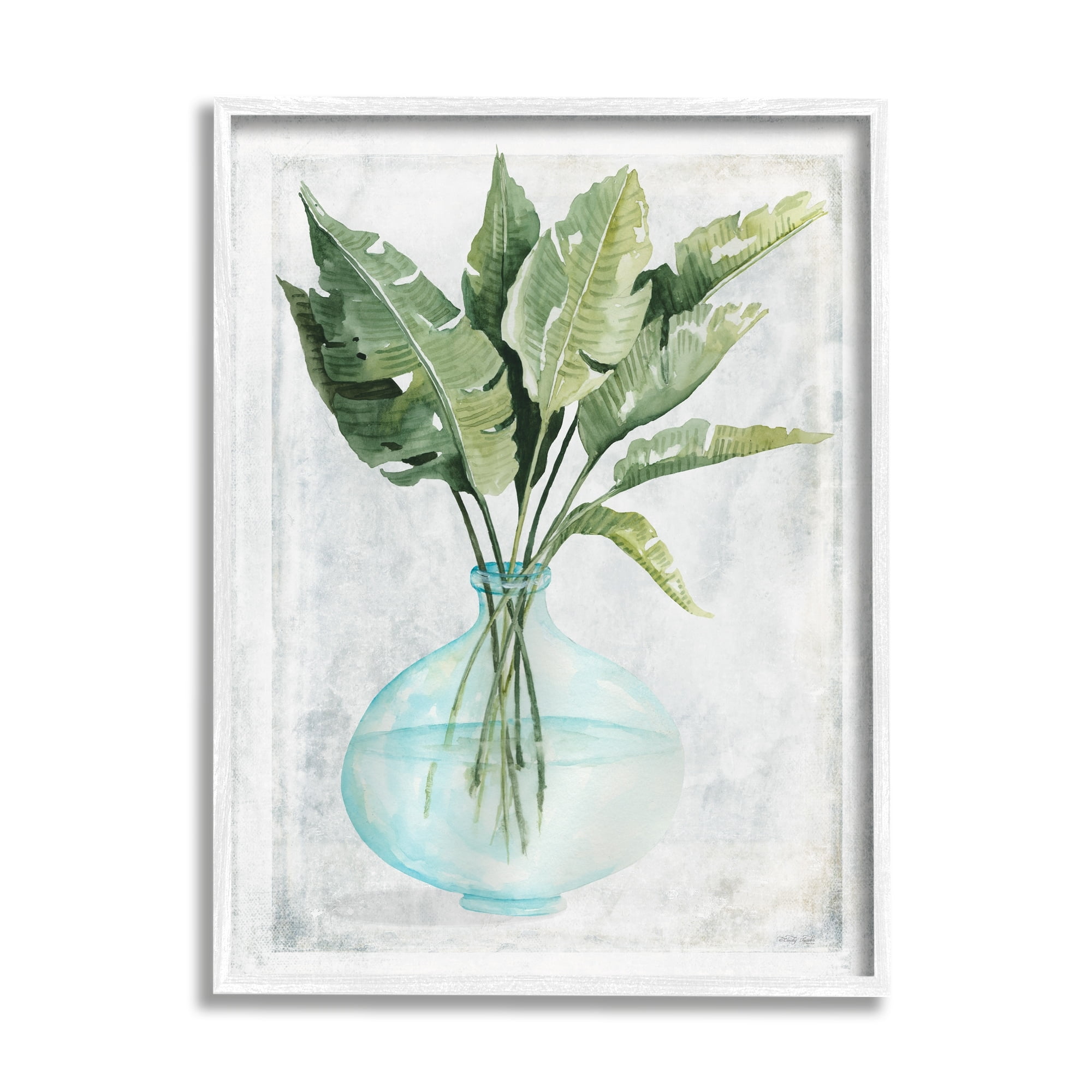 Stupell Industries Green Plant Leaves Glass Vase Rustic Illustration , 11 x 14, Design by Cindy Jacobs