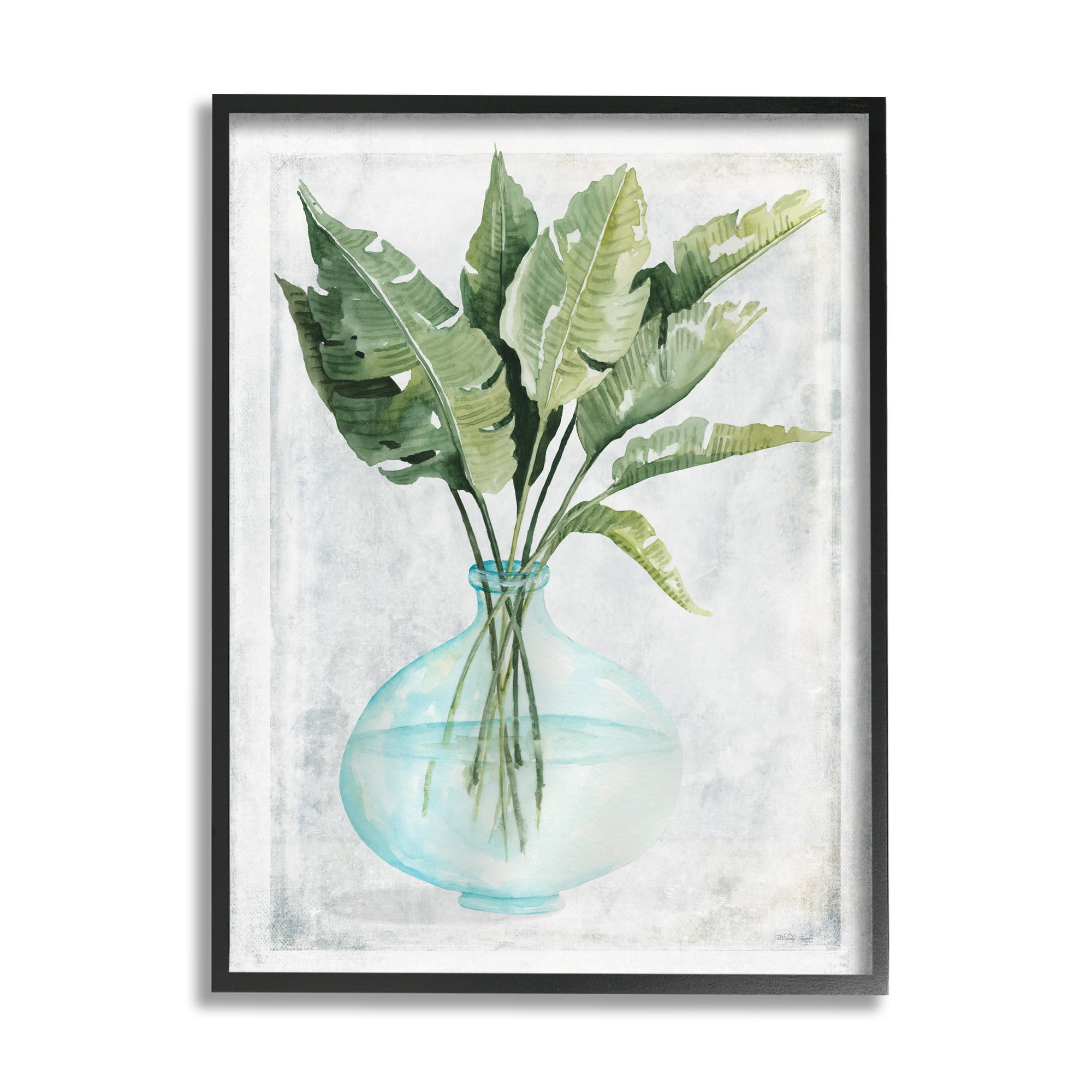 Stupell Industries Green Plant Leaves Glass Vase Rustic Illustration , 16 x 20, Design by Cindy Jacobs