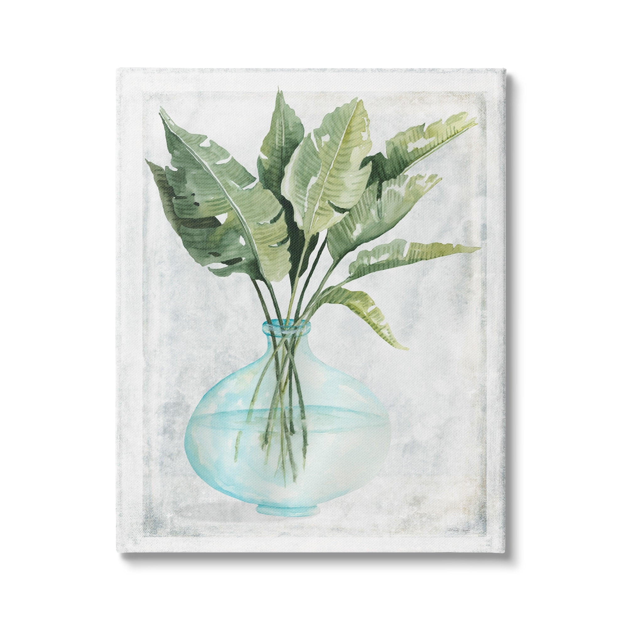 Stupell Industries Green Plant Leaves Glass Vase Rustic Illustration , 36 x 48, Design by Cindy Jacobs
