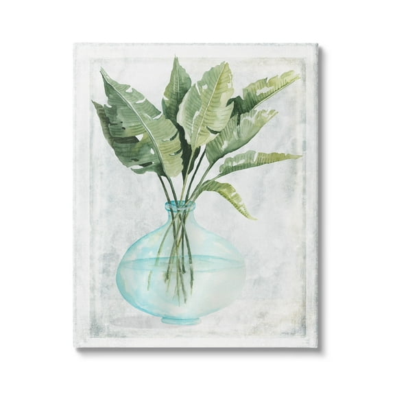 Stupell Industries Green Plant Leaves Glass Vase Rustic Illustration Modern Painting Gallery-Wrapped Canvas Print Wall Art, 24 x 30, Design by Cindy Jacobs