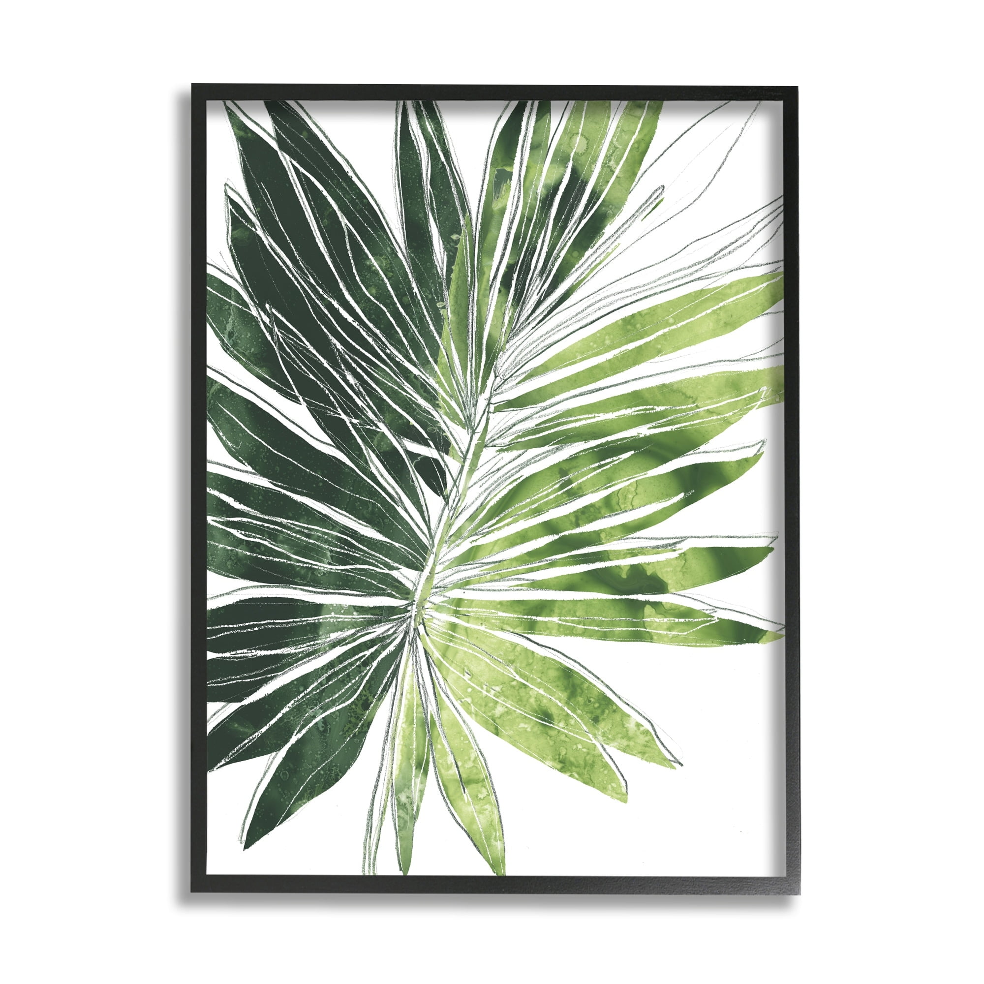 Stupell Industries Green Pop Palm Leaves Expressive Linework Botanical & Floral Painting Black Framed Art Print Wall Art, 11 x 14