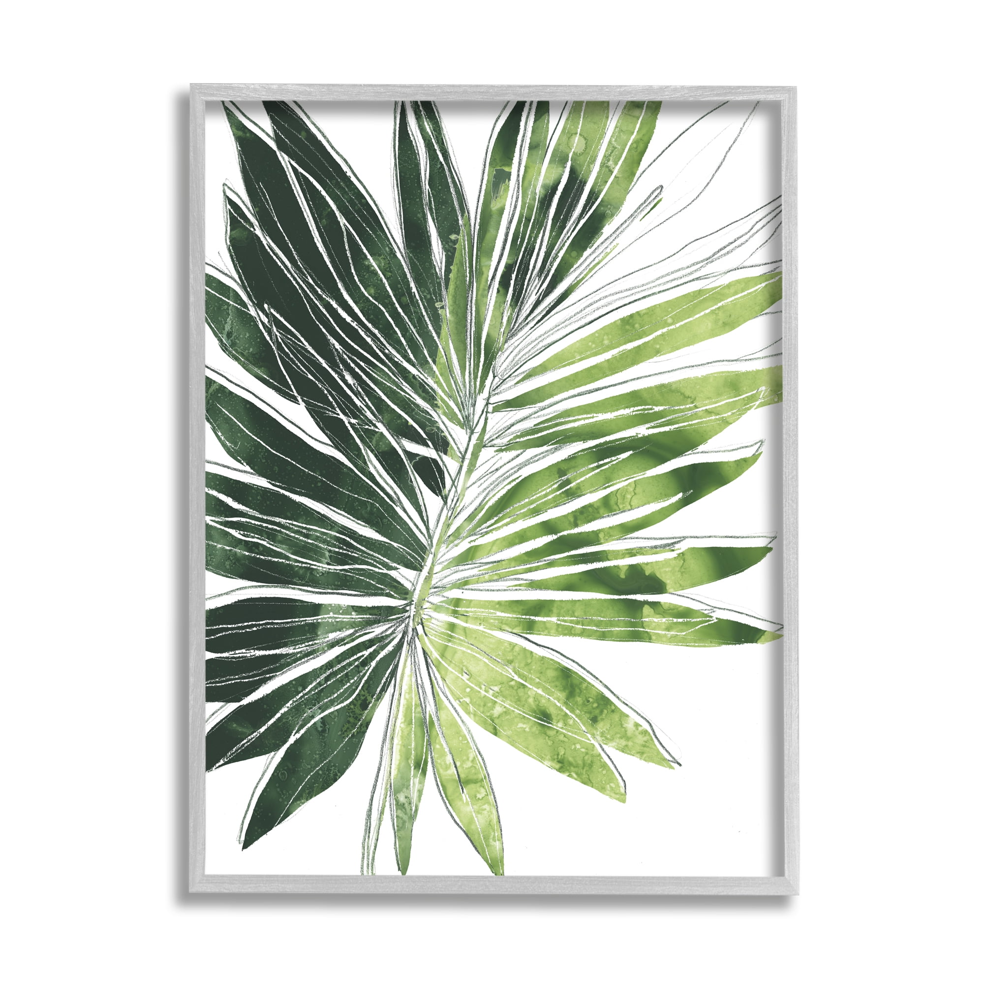 Stupell Industries Green Pop Palm Leaves Expressive Linework Graphic Art Framed Art Print Wall Art, 24x30, By June Erica Vess