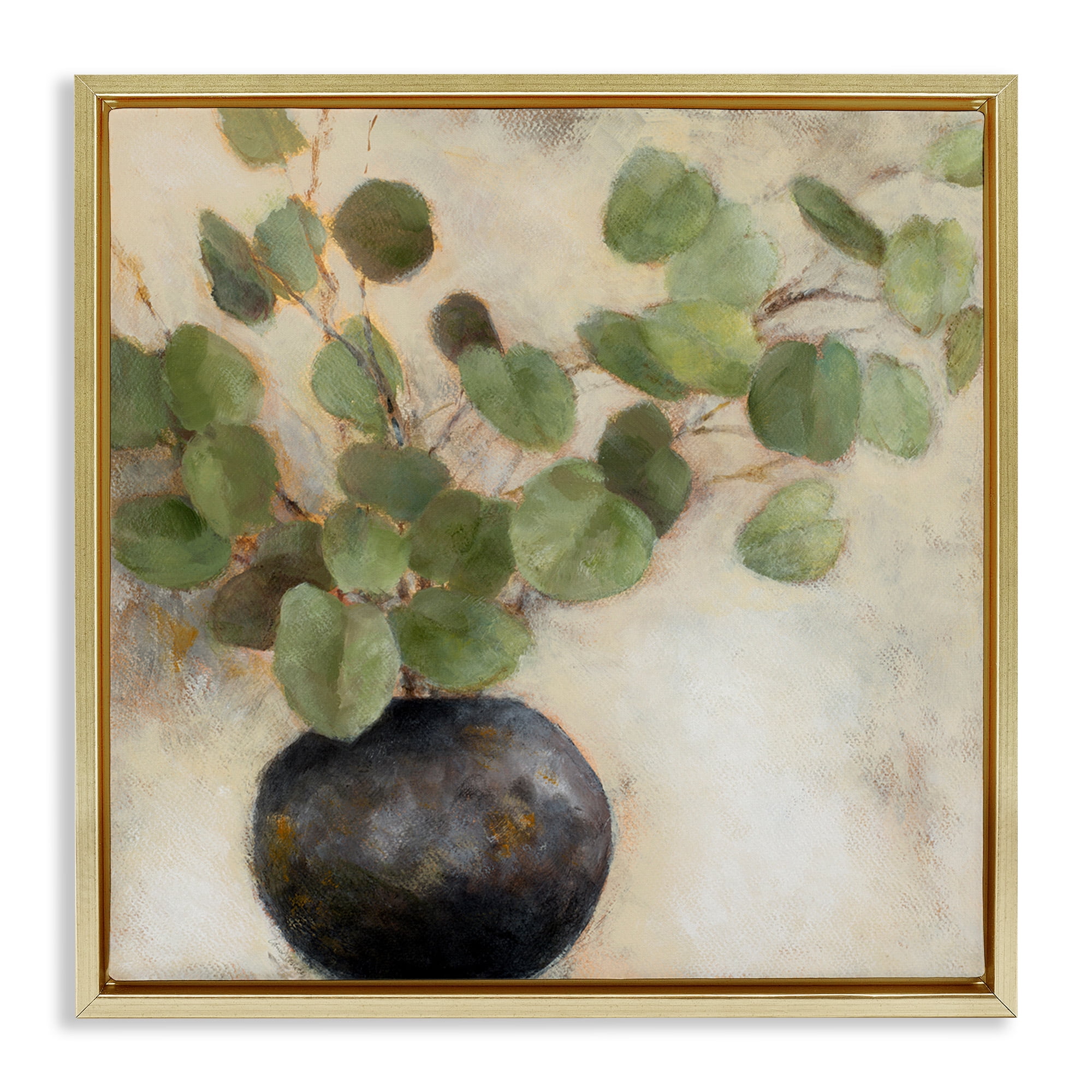 Stupell Industries Green Potted Eucalyptus Leaves Botanical & Floral Painting Gold Floater Framed Canvas Art Print Wall Art, 25 x 25