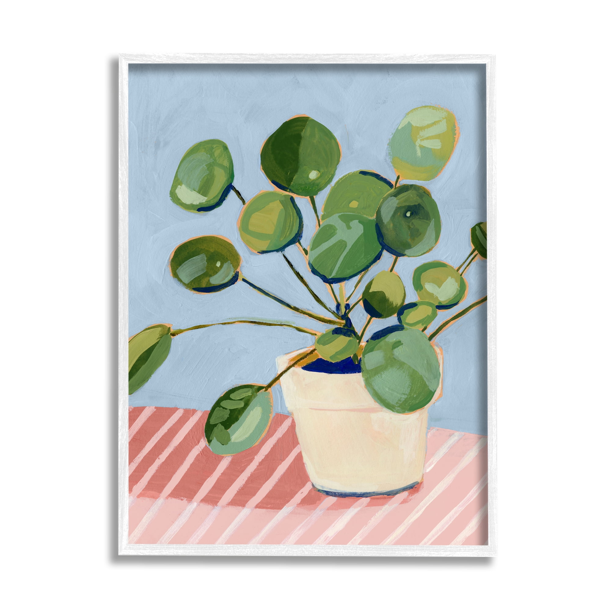 Stupell Industries Green Potted Plant Round Leaves Pink Stripe Table, 16 x 20, Design by Victoria Borges