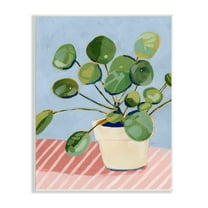 Stupell Industries Green Potted Plant Round Leaves Pink Stripe Table Botanical & Floral Painting Unframed Art Print Wall Art, 10 x 15