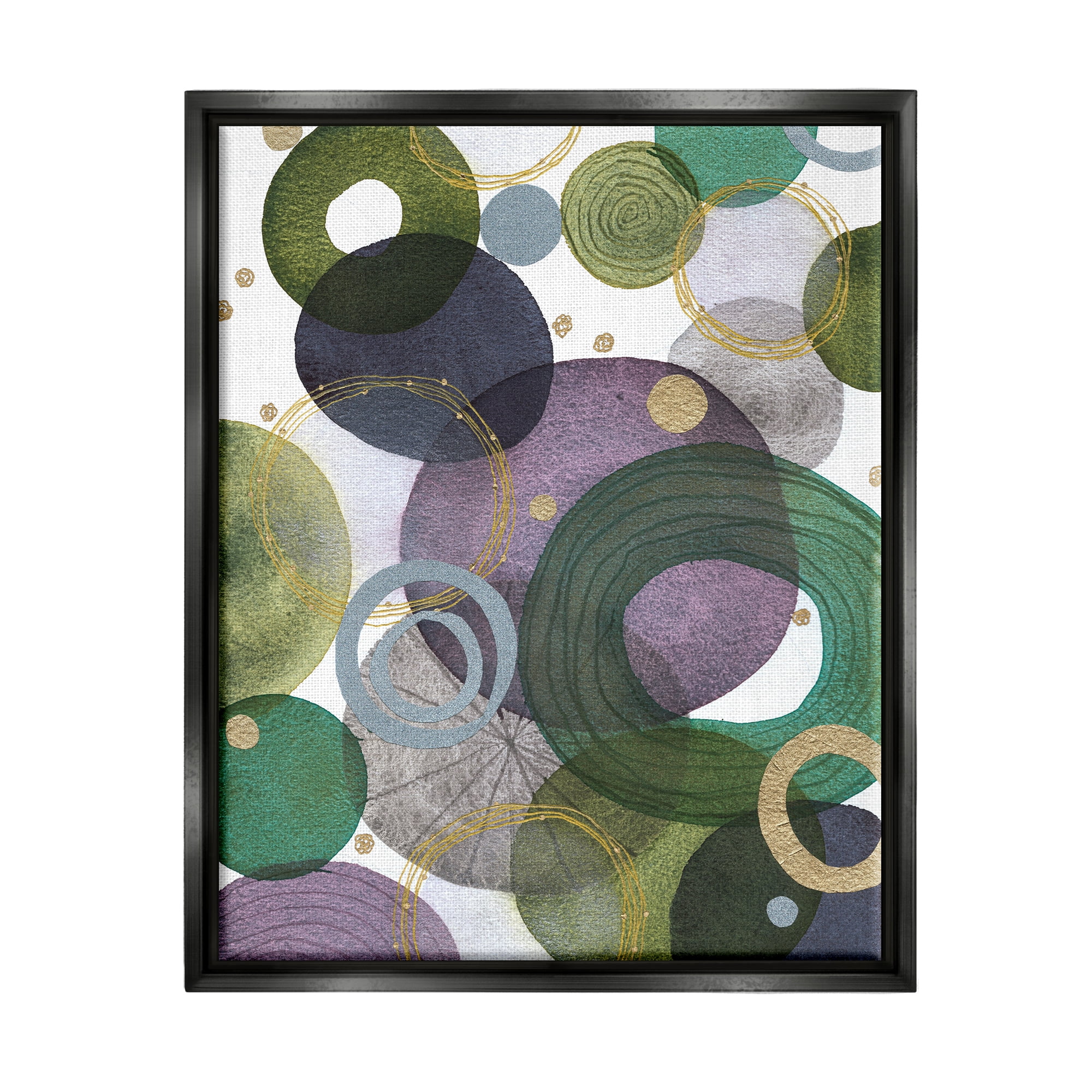 Stupell Industries Green & Purple Circles Abstract Painting Black Floater Framed Art Print Wall Art, 25 x 31