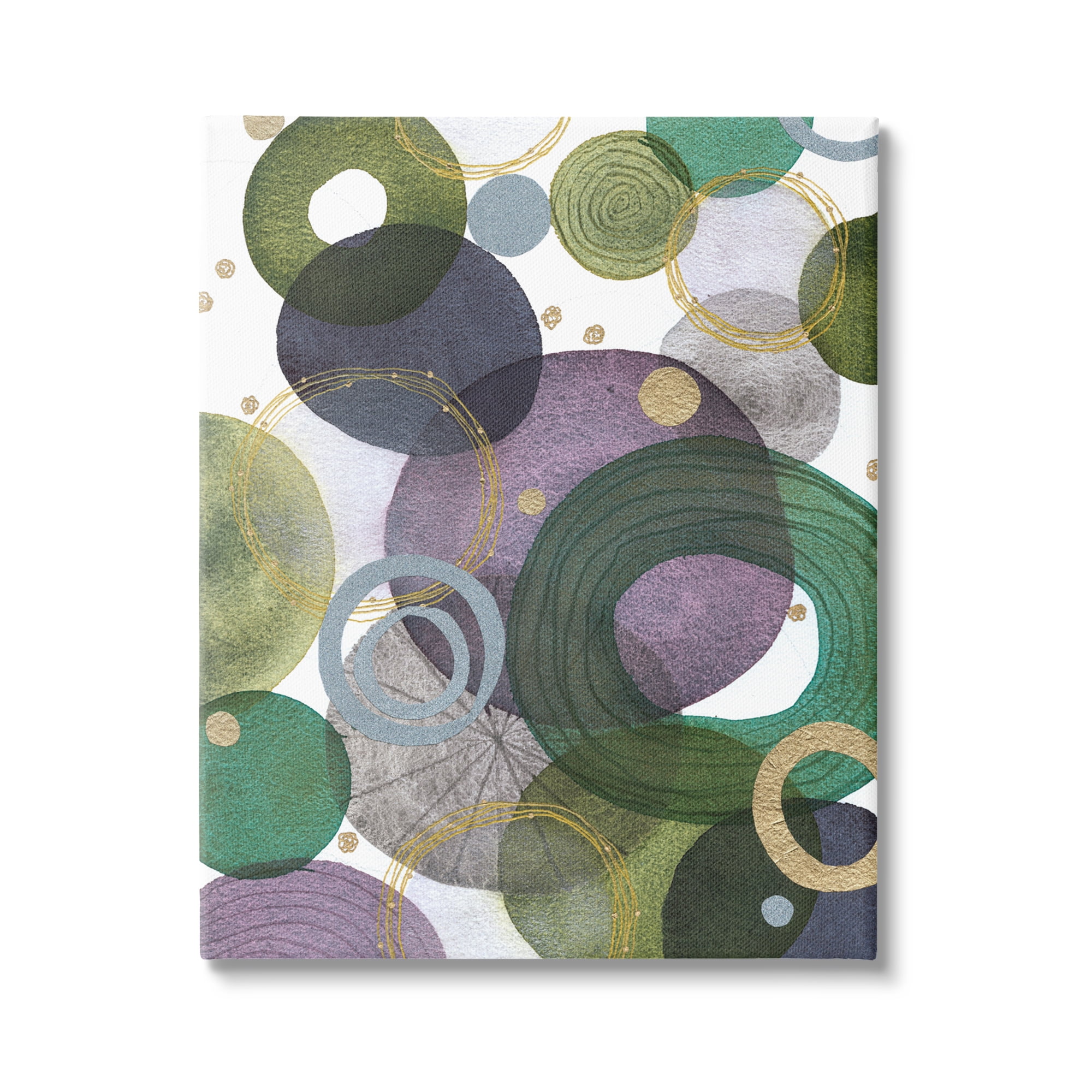 Stupell Industries Green & Purple Circles Abstract Painting Gallery Wrapped Canvas Print Wall Art, 36 x 48