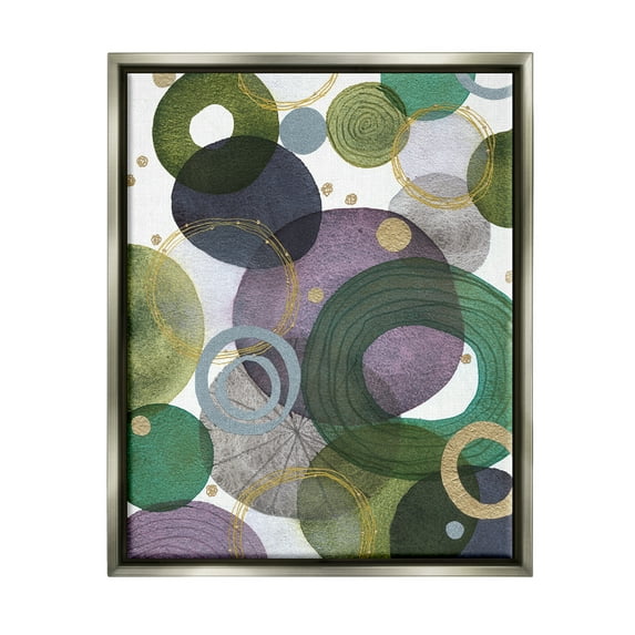 Stupell Industries Green & Purple Circles Abstract Painting Gray Floater Framed Art Print Wall Art, 17 x 21