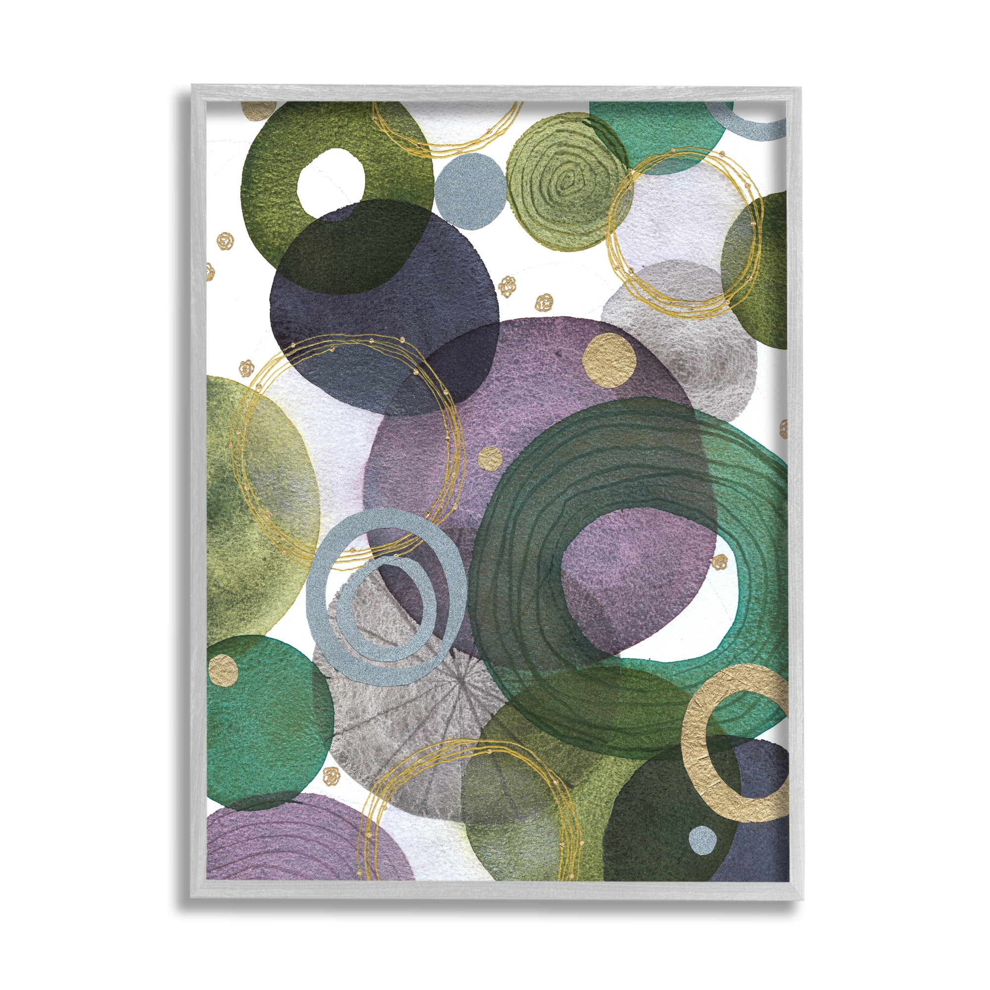 Stupell Industries Green & Purple Circles Abstract Painting Gray Framed Art Print Wall Art, 24 x 30