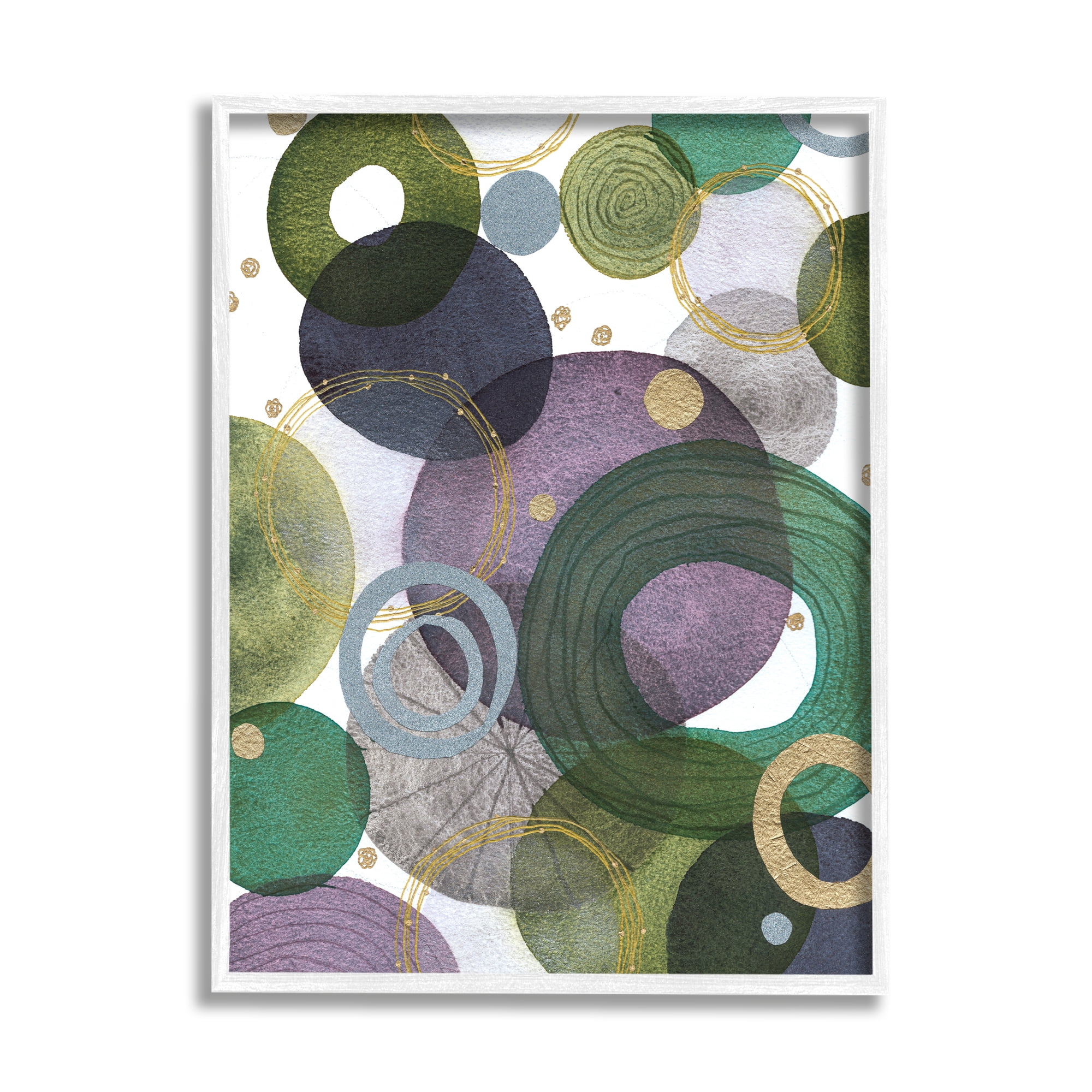 Stupell Industries Green & Purple Circles Abstract Painting White Framed Art Print Wall Art, 11 x 14