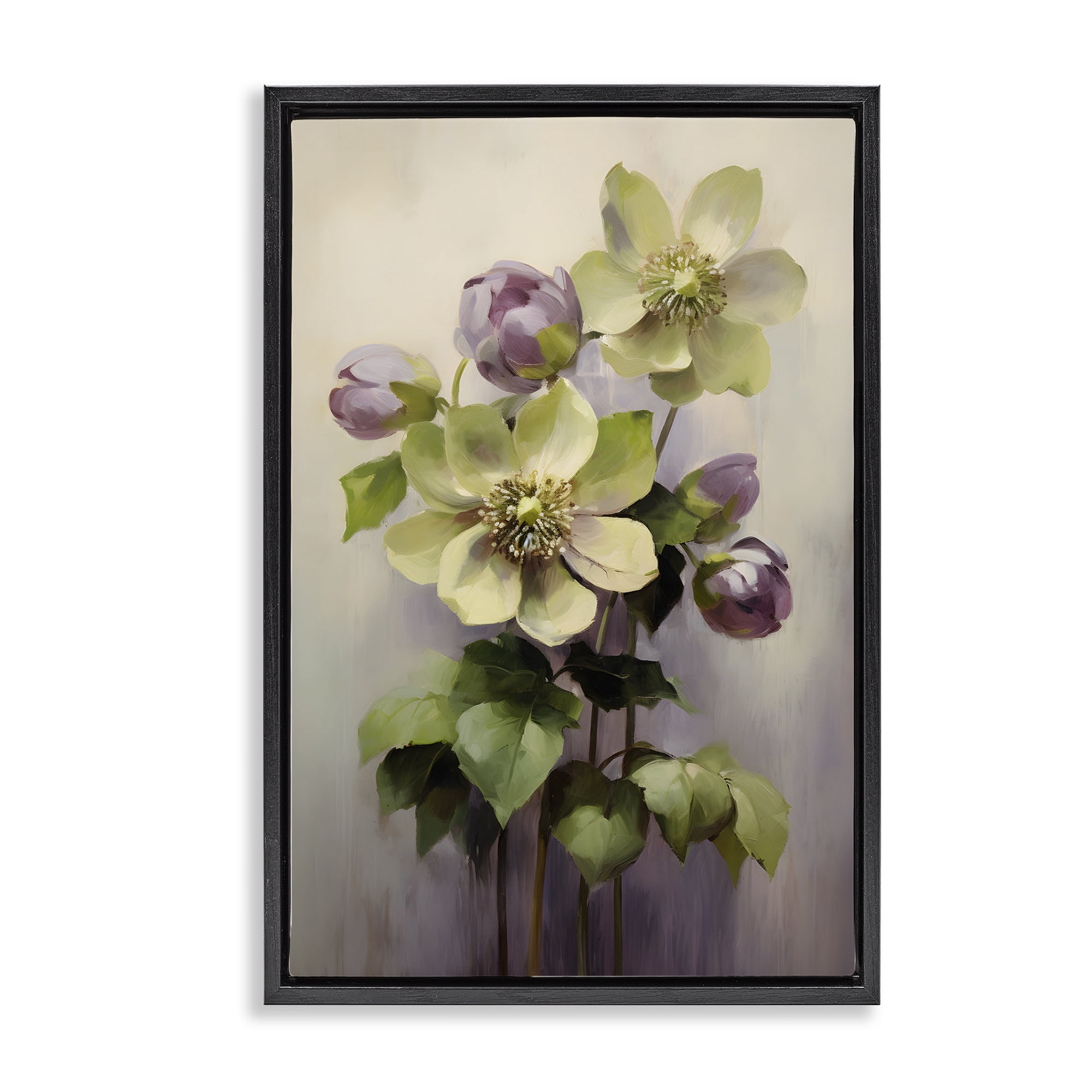 Stupell Industries Green & Purple Flowers Botanical & Floral Painting Black Floater Framed Art Print Wall Art, 17 x 25