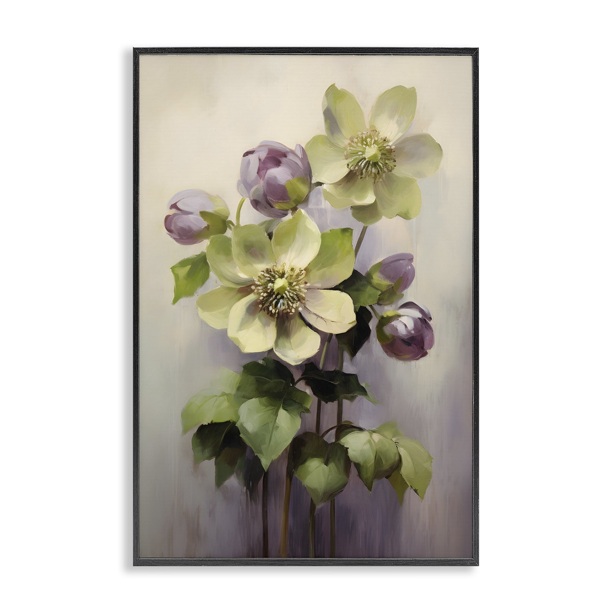 Stupell Industries Green & Purple Flowers Botanical & Floral Painting Black Framed Art Print Wall Art, 16 x 24