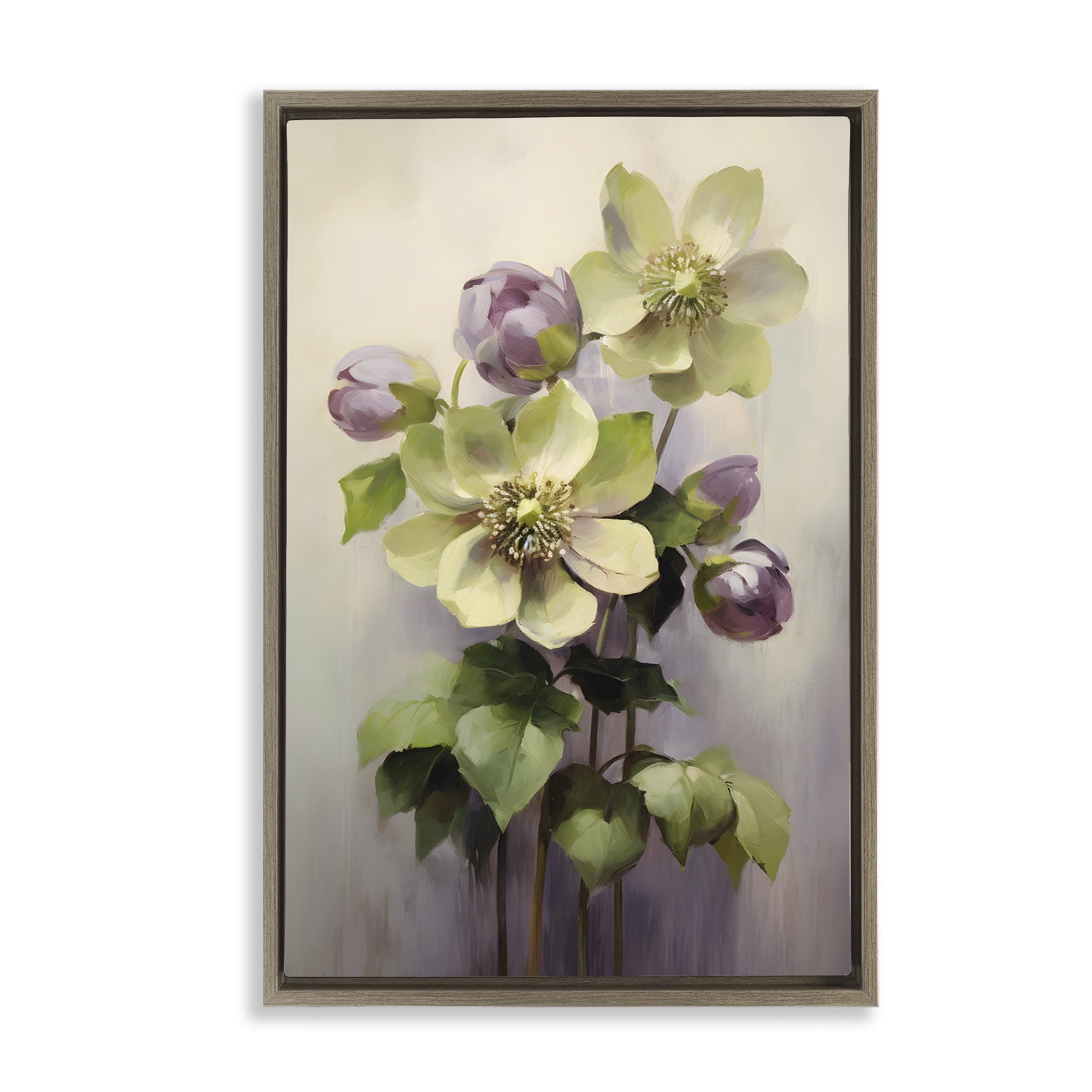 Stupell Industries Green & Purple Flowers Botanical & Floral Painting Brown Floater Framed Art Print Wall Art, 17 x 25