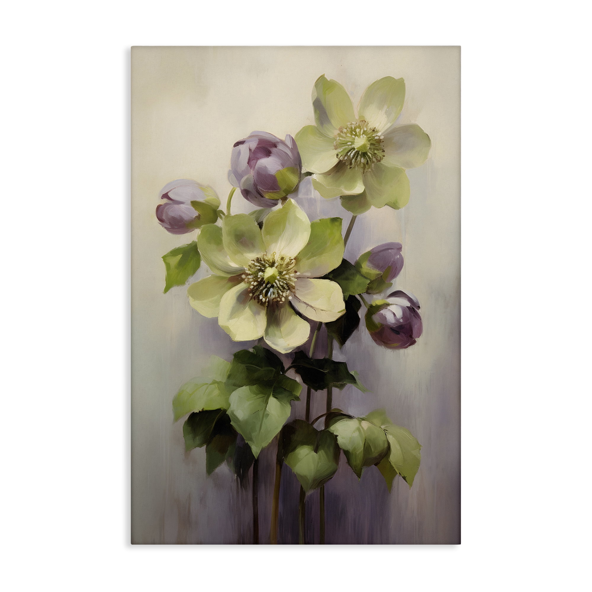 Stupell Industries Green & Purple Flowers Botanical & Floral Painting Gallery Wrapped Canvas Art Print Wall Art, 30 x 45