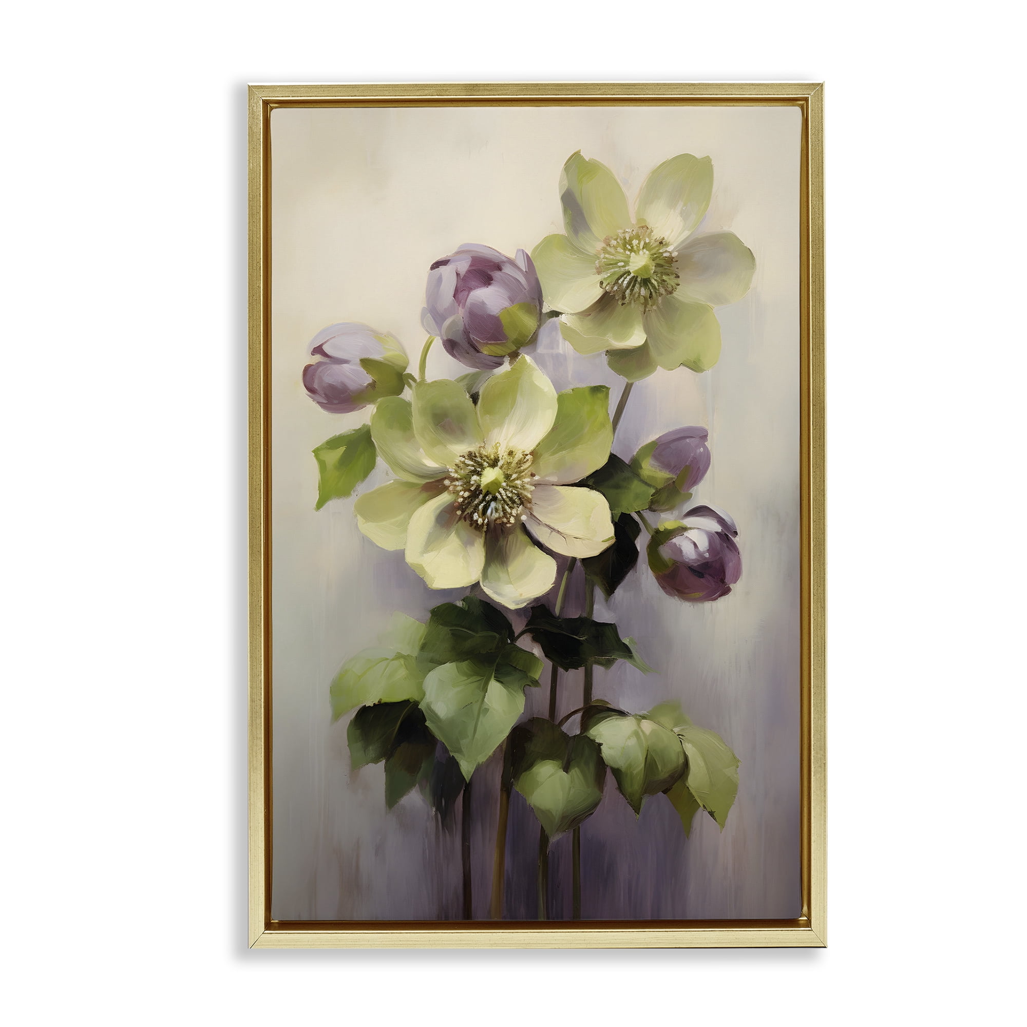 Stupell Industries Green & Purple Flowers Botanical & Floral Painting Gold Floater Framed Art Print Wall Art, 17 x 25