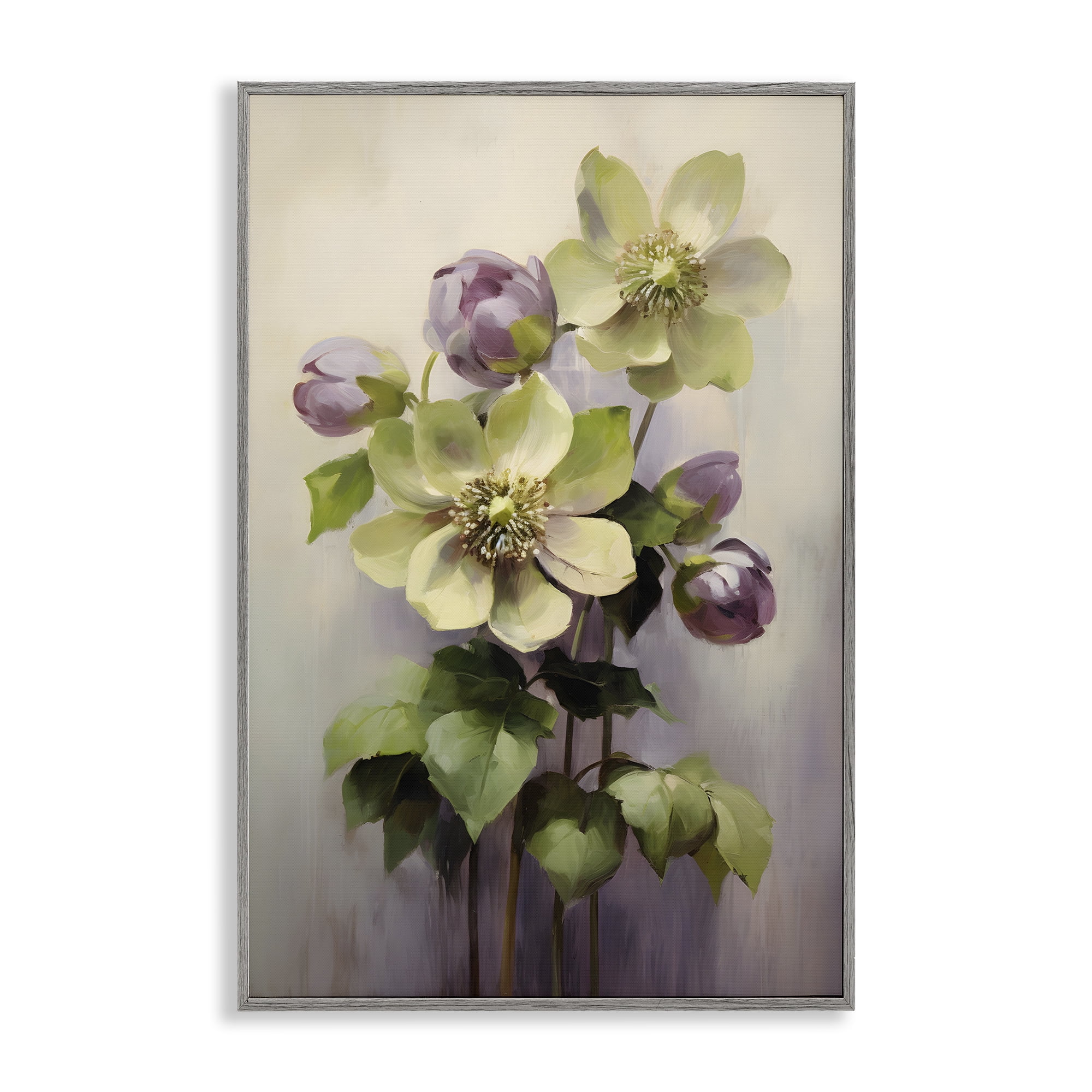 Stupell Industries Green & Purple Flowers Botanical & Floral Painting Gray Framed Art Print Wall Art, 12 x 18