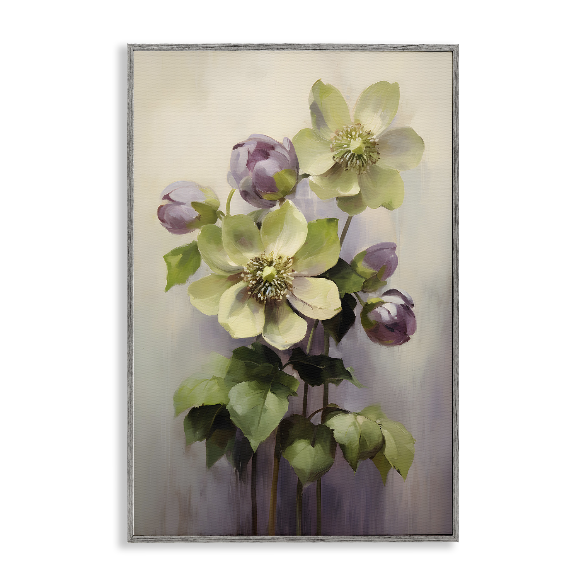 Stupell Industries Green & Purple Flowers Botanical & Floral Painting Gray Framed Art Print Wall Art, 16 x 24