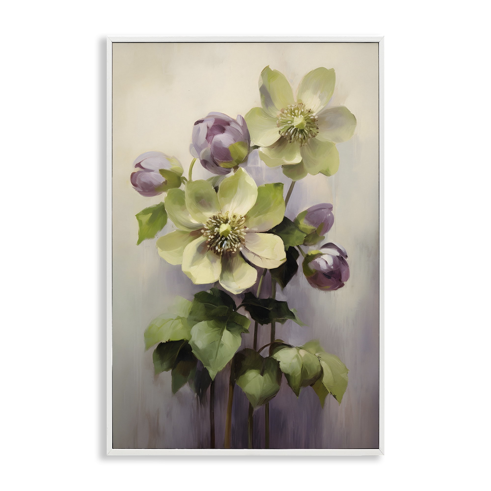 Stupell Industries Green & Purple Flowers Botanical & Floral Painting White Framed Art Print Wall Art, 20 x 30