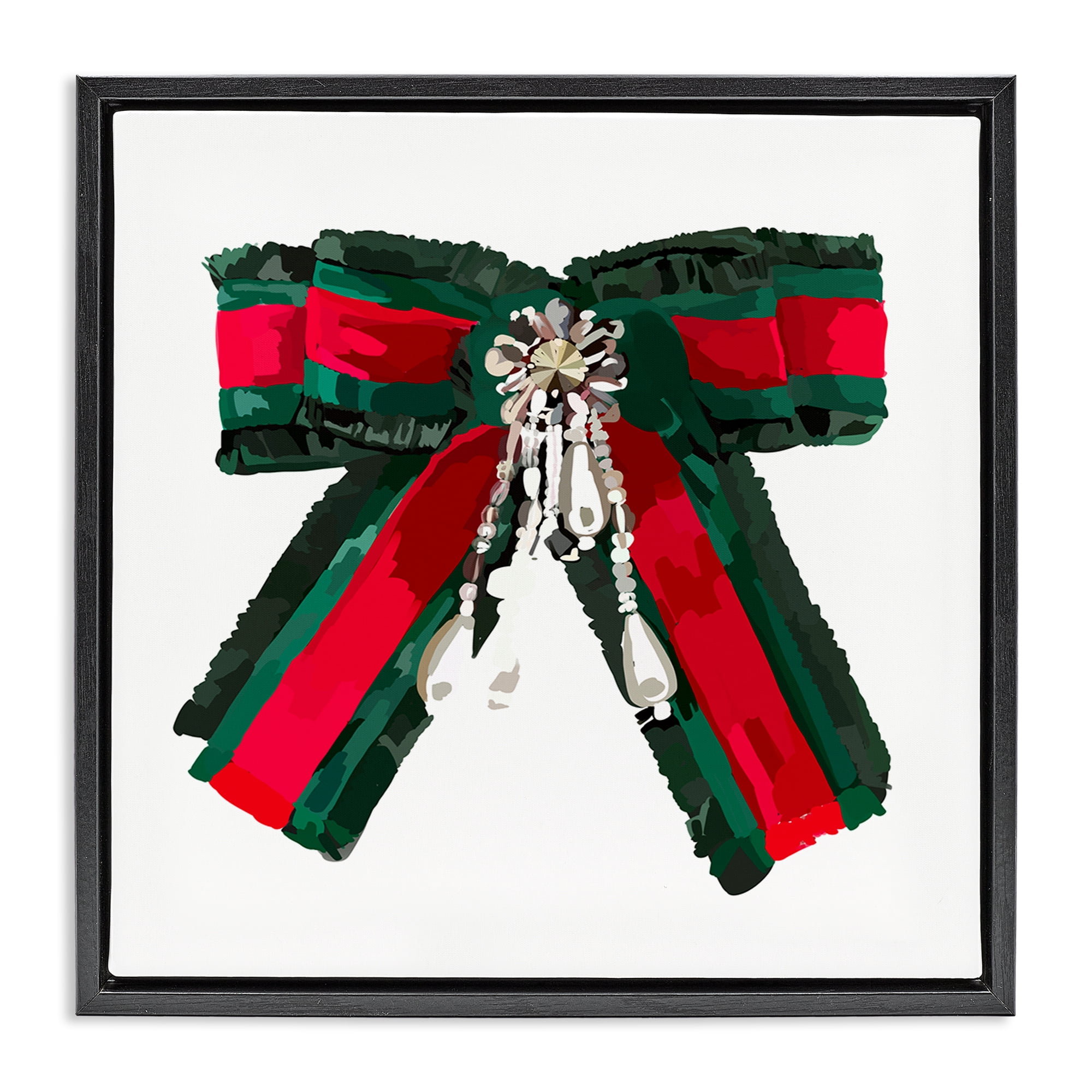 Stupell Industries Green & Red Bow Fashion Painting Black Floater Framed Canvas Art Print Wall Art, 25 x 25