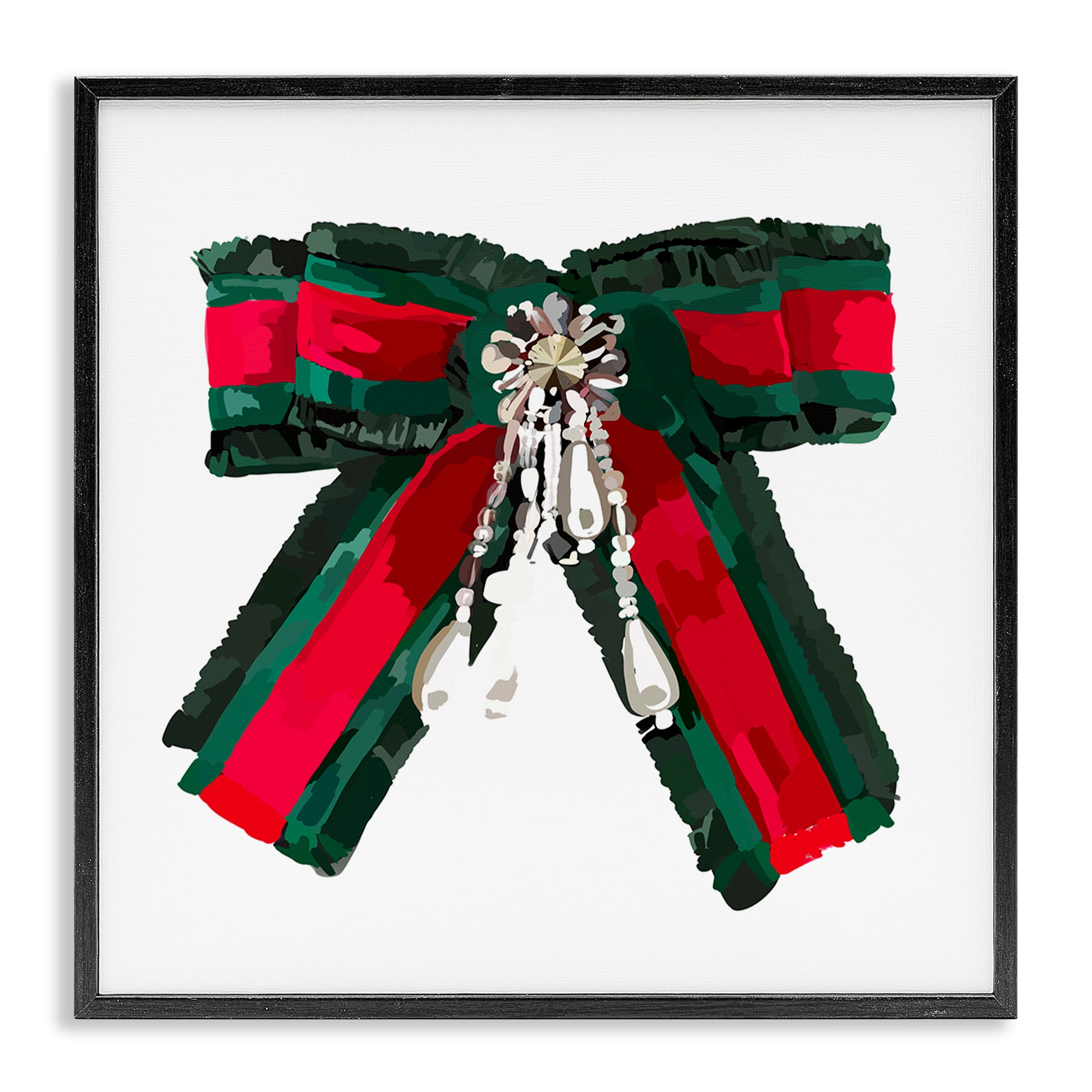 Stupell Industries Green & Red Bow Fashion Painting Black Framed Art Print Wall Art, 12 x 12