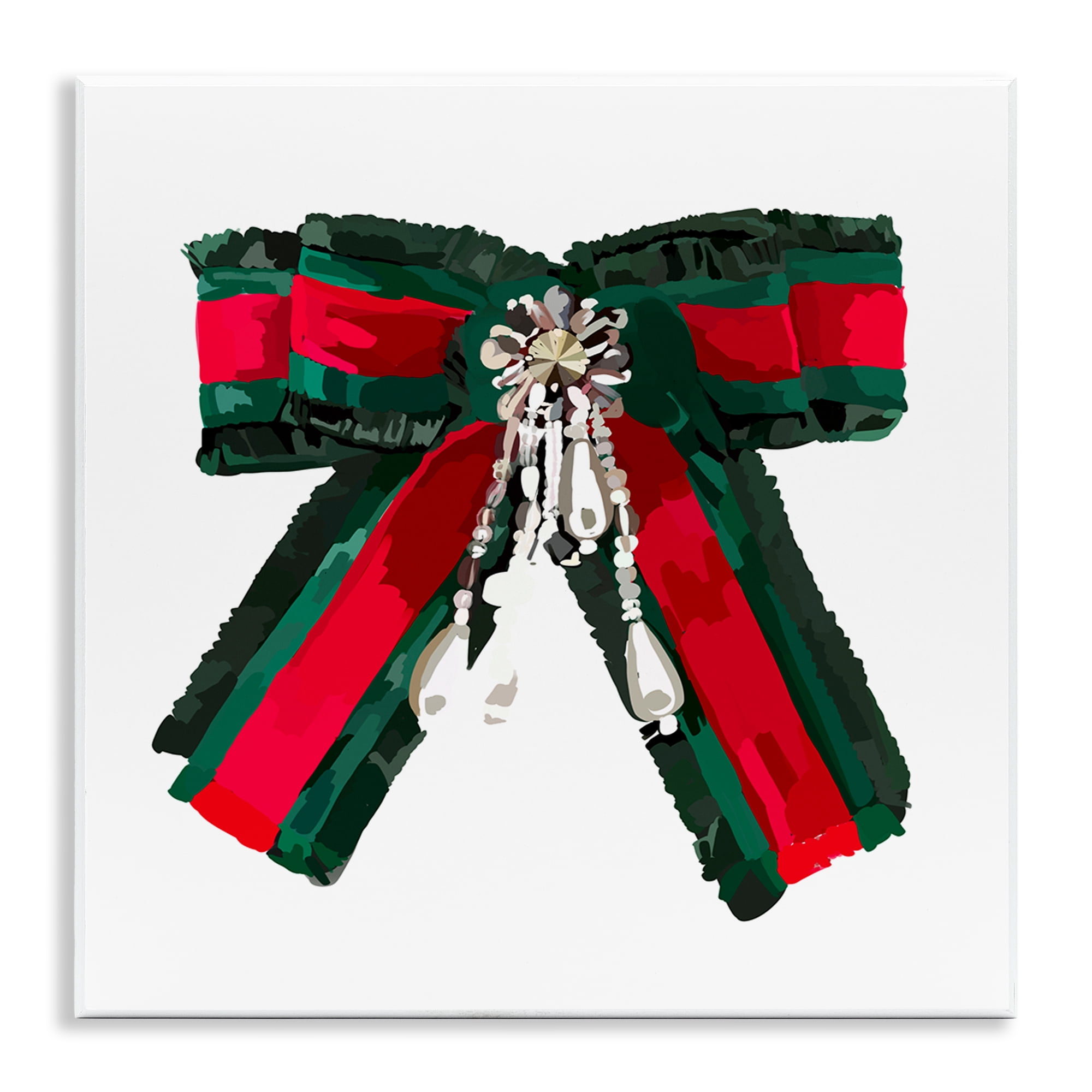 Stupell Industries Green & Red Bow Fashion Painting Unframed Art Print Wall Art, 12 x 12