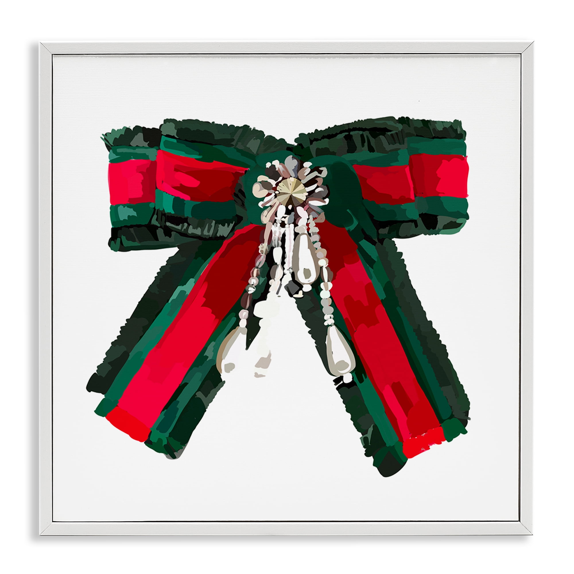 Stupell Industries Green & Red Bow Fashion Painting White Framed Art Print Wall Art, 24 x 24