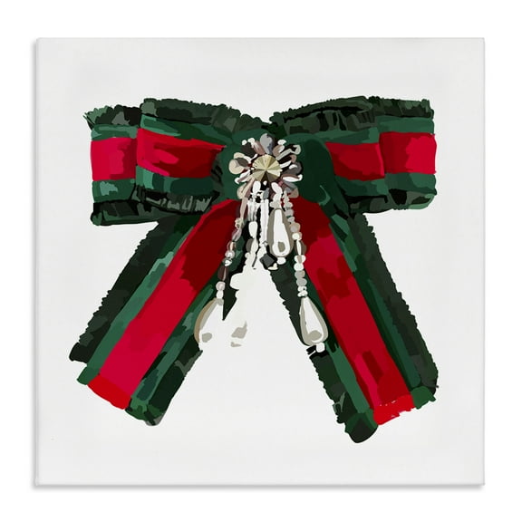 Stupell Industries Green & Red Bow Fashion Painting Wrapped Canvas Art Print Wall Art, 17 x 17