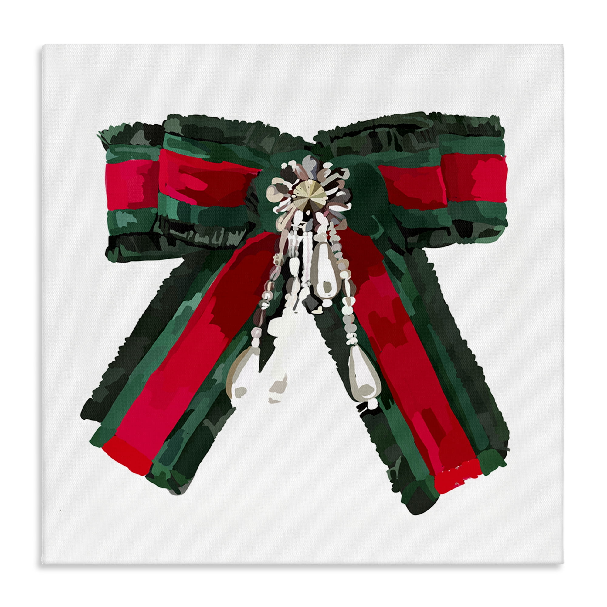 Stupell Industries Green & Red Bow Fashion Painting Wrapped Canvas Art Print Wall Art, 24 x 24