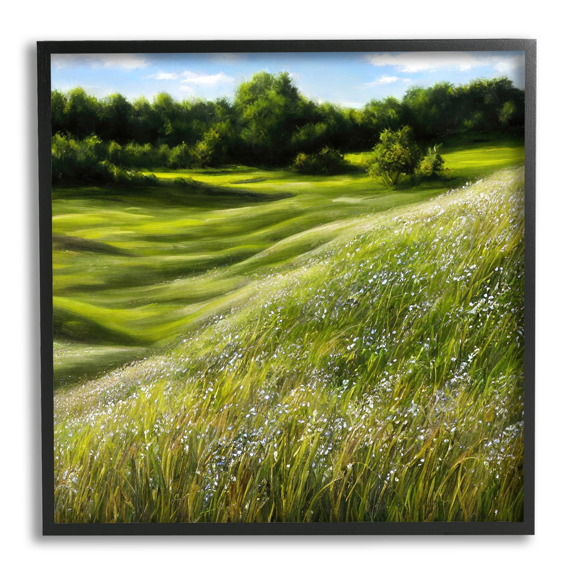 Stupell Industries Green Rolling Hills Landscape Painting Black Framed Art Print Wall Art, 24 x 24