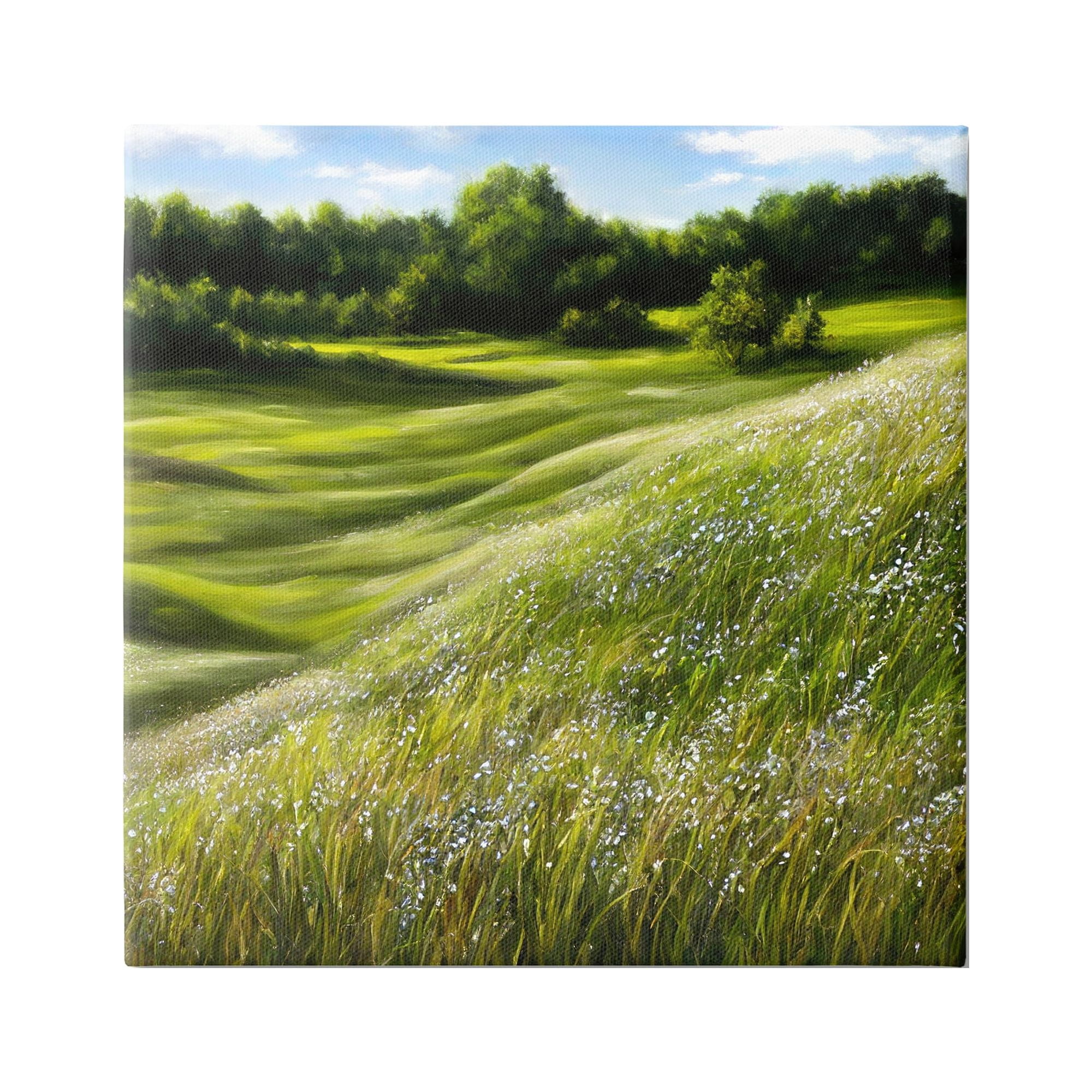 Stupell Industries Green Rolling Hills Landscape Painting Gallery Wrapped Canvas Art Print Wall Art, 24 x 24