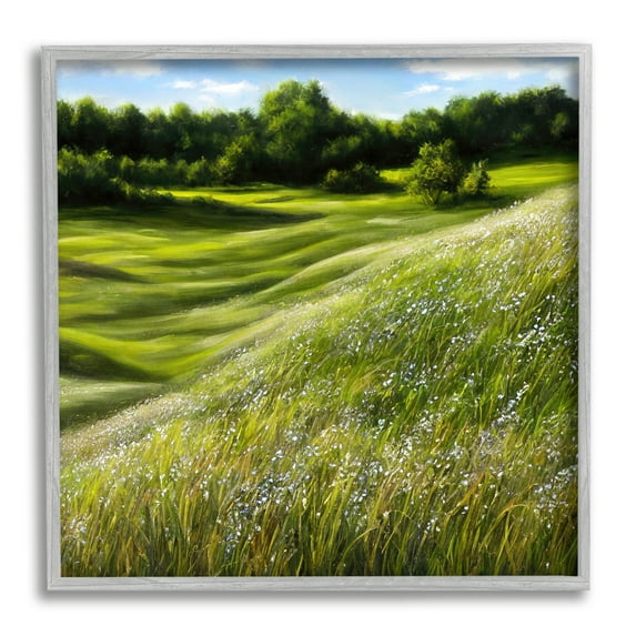 Stupell Industries Green Rolling Hills Landscape Painting Gray Framed Art Print Wall Art, 17 x 17