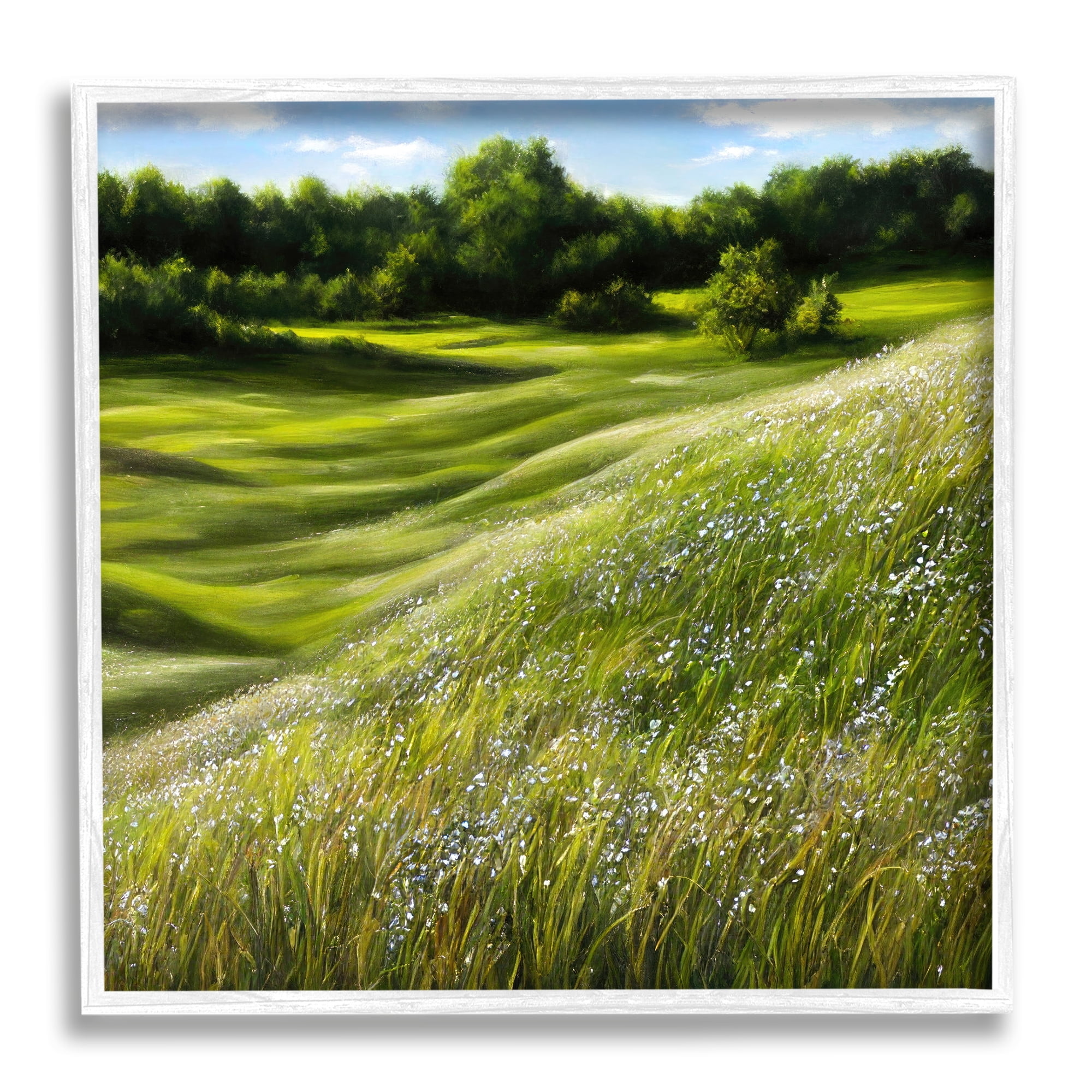 Stupell Industries Green Rolling Hills Landscape Painting White Framed Art Print Wall Art, 12 x 12